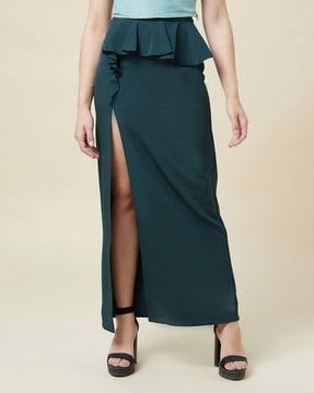 straight skirt with ruffle accent