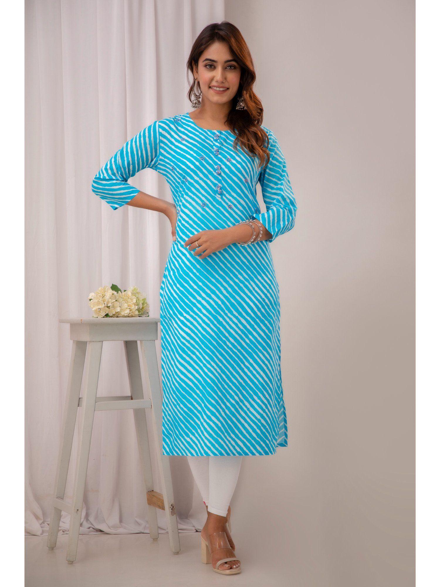 straight style cotton blue kurta