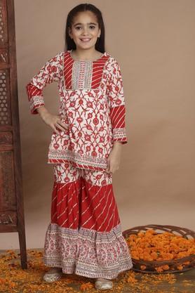 straight style cotton fabric and kurti and sharara - red