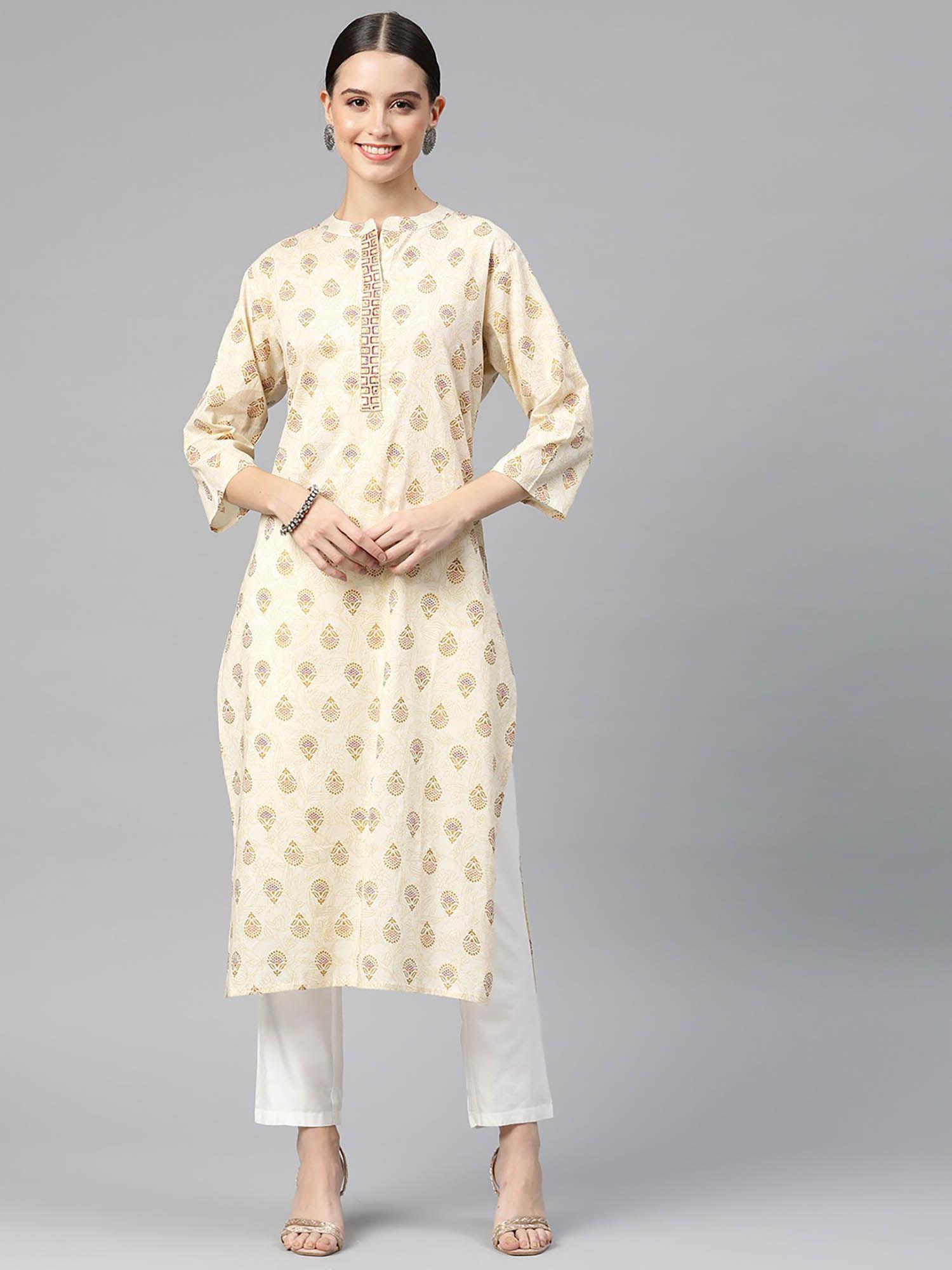 straight style cotton fabric beige color kurti