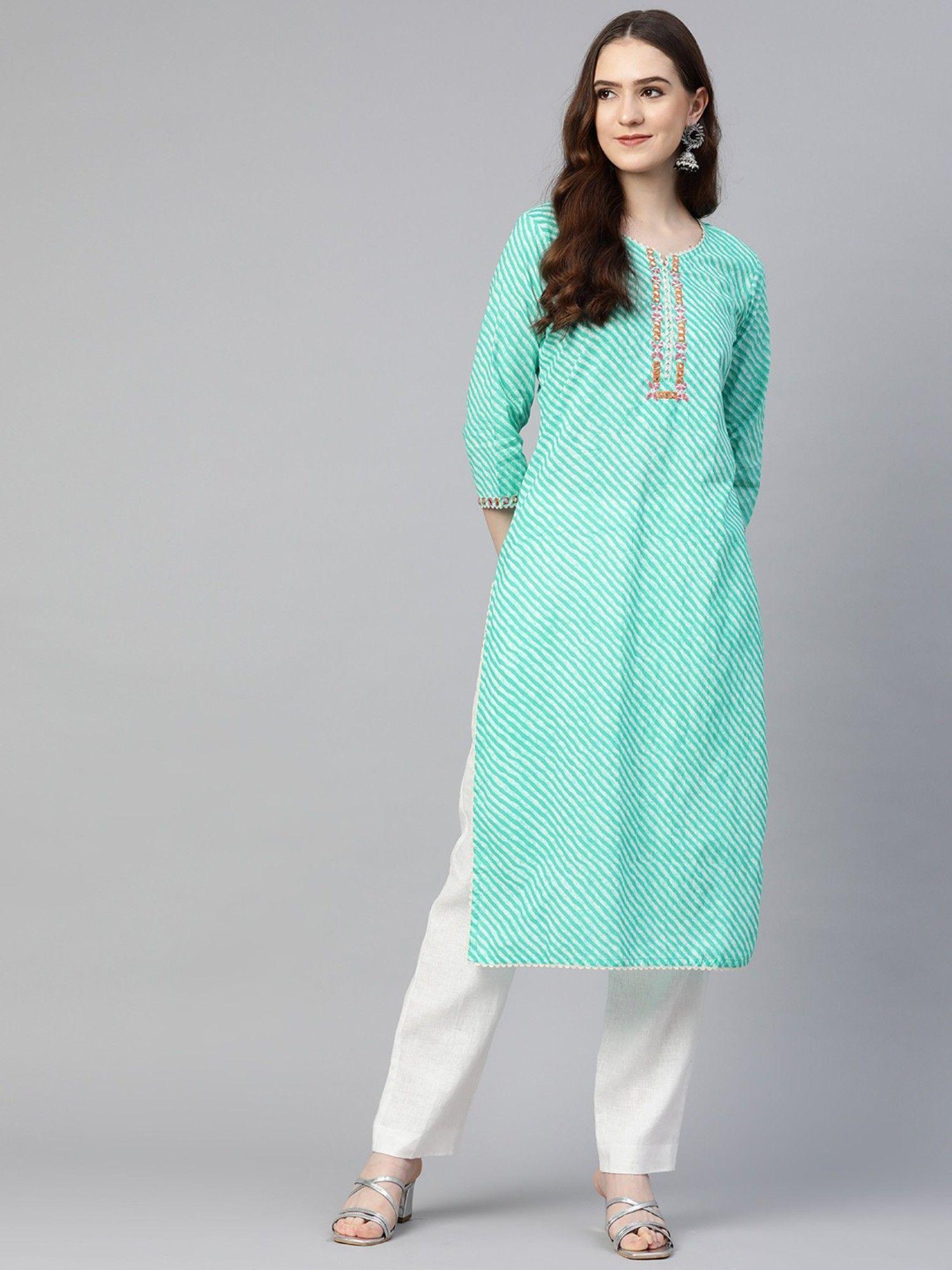 straight style cotton fabric green kurta