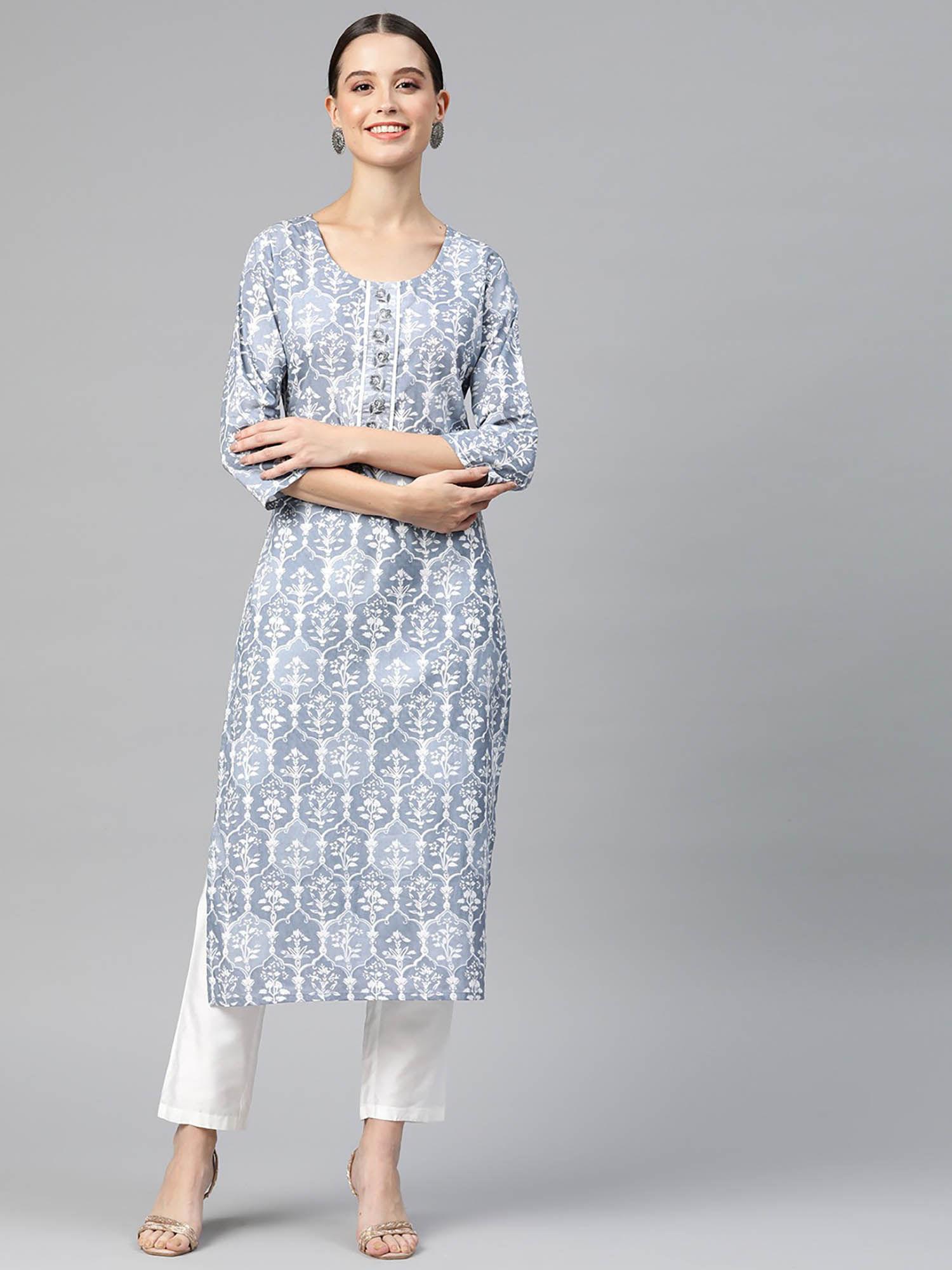 straight style cotton fabric grey color kurti