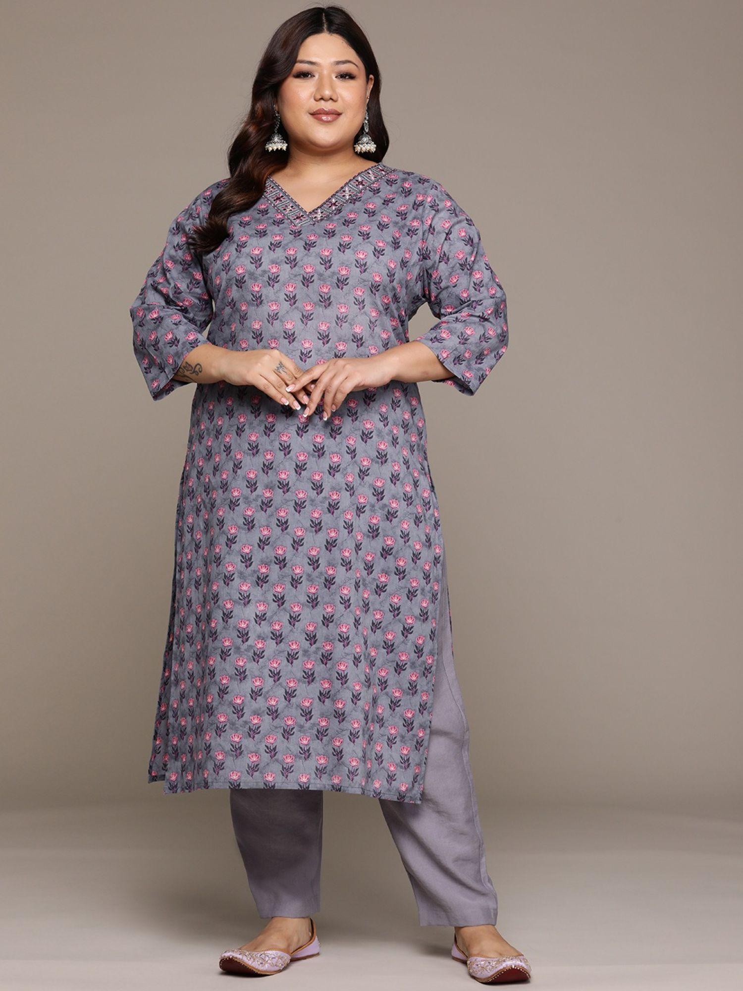 straight style cotton fabric grey kurta