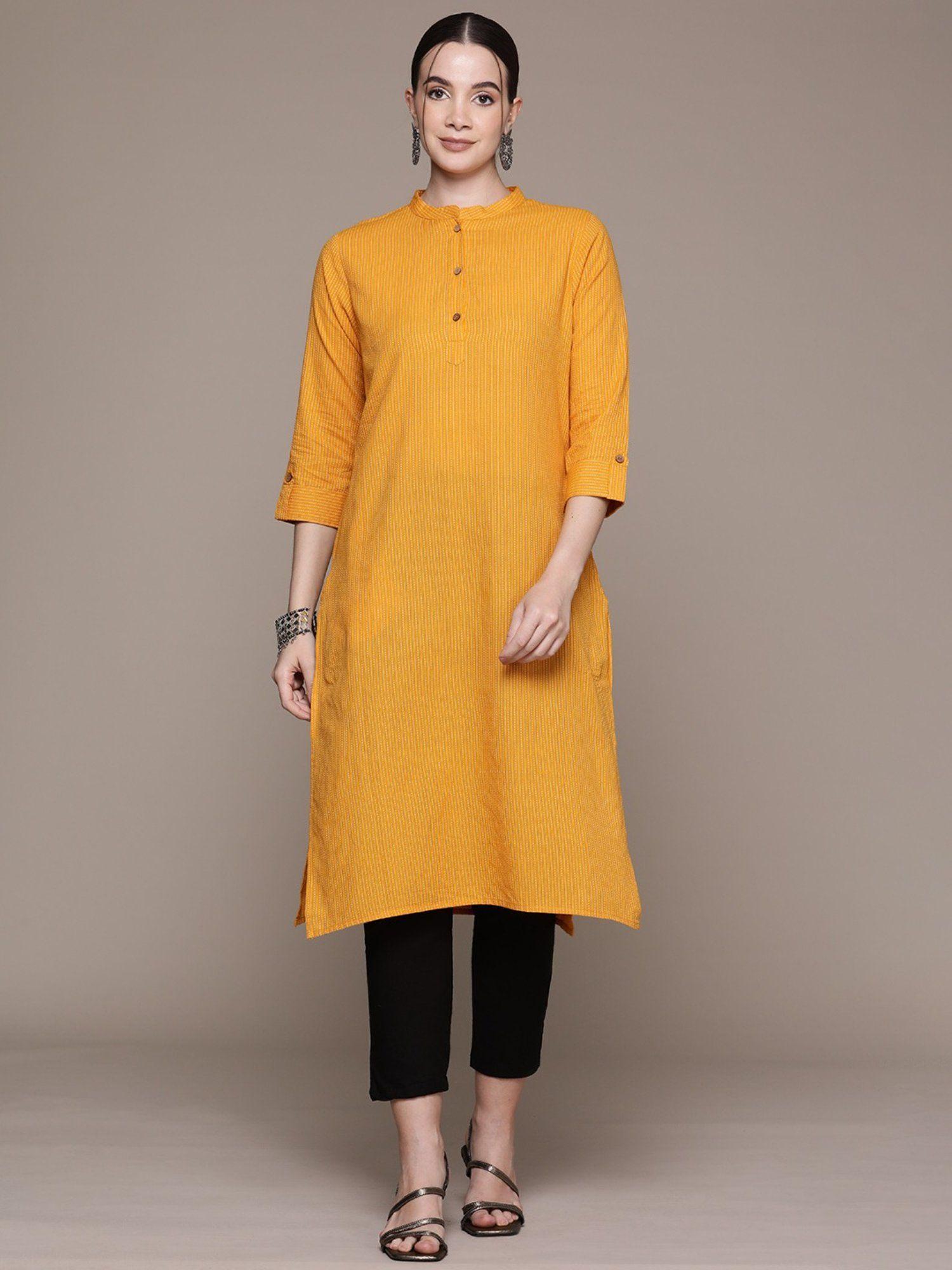 straight style cotton fabric mustard color kurta