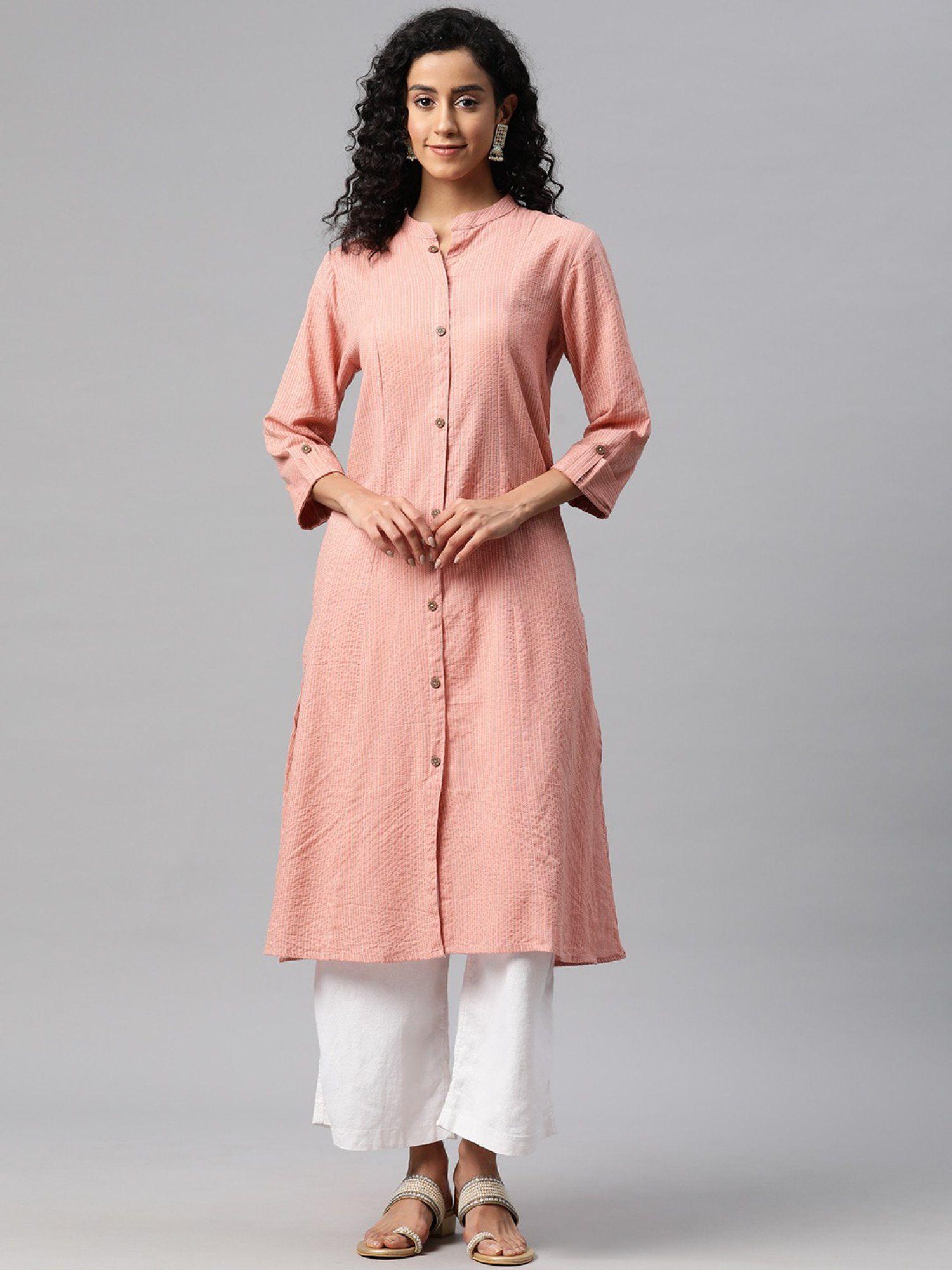 straight style cotton fabric peach color kurta