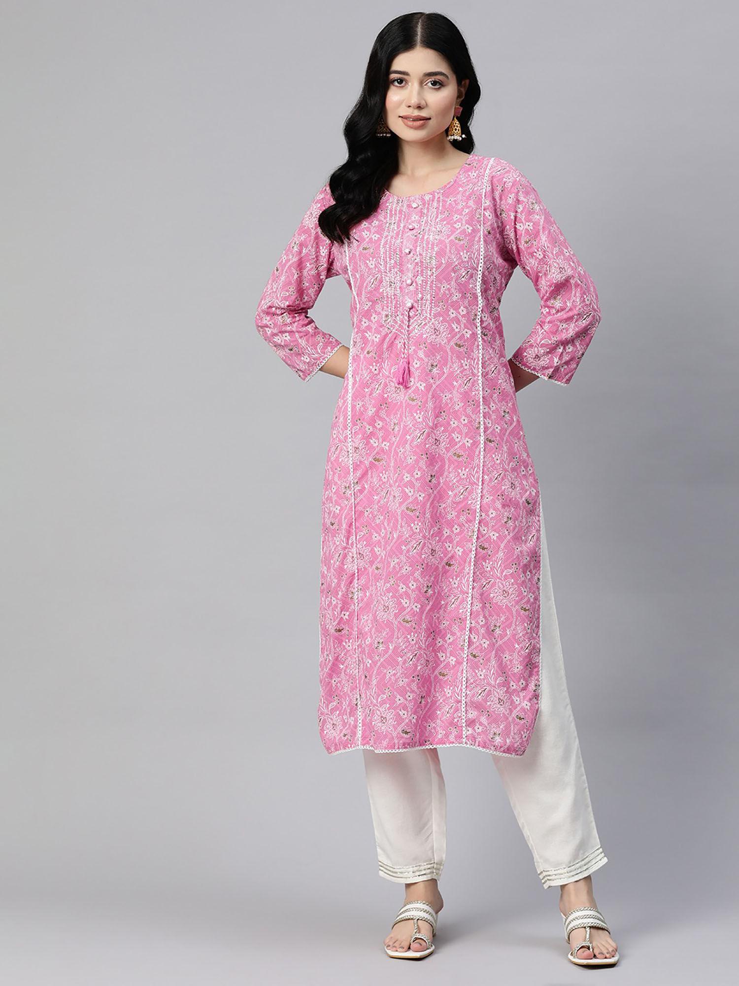 straight style cotton fabric pink color kurta