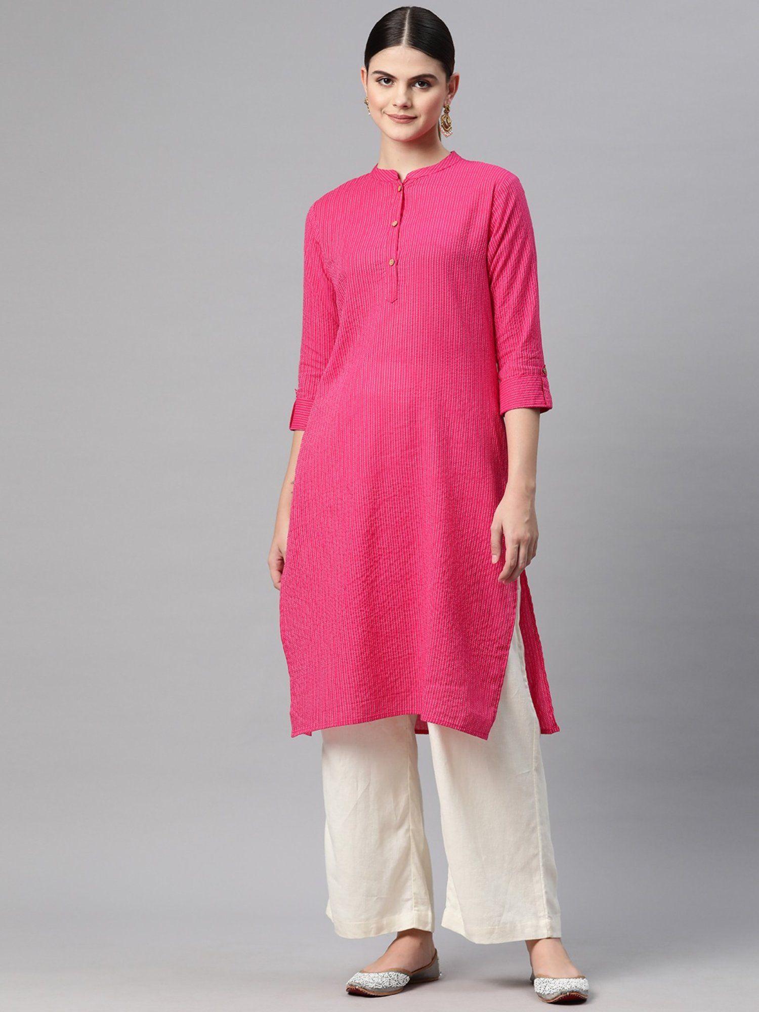 straight style cotton fabric pink color kurta