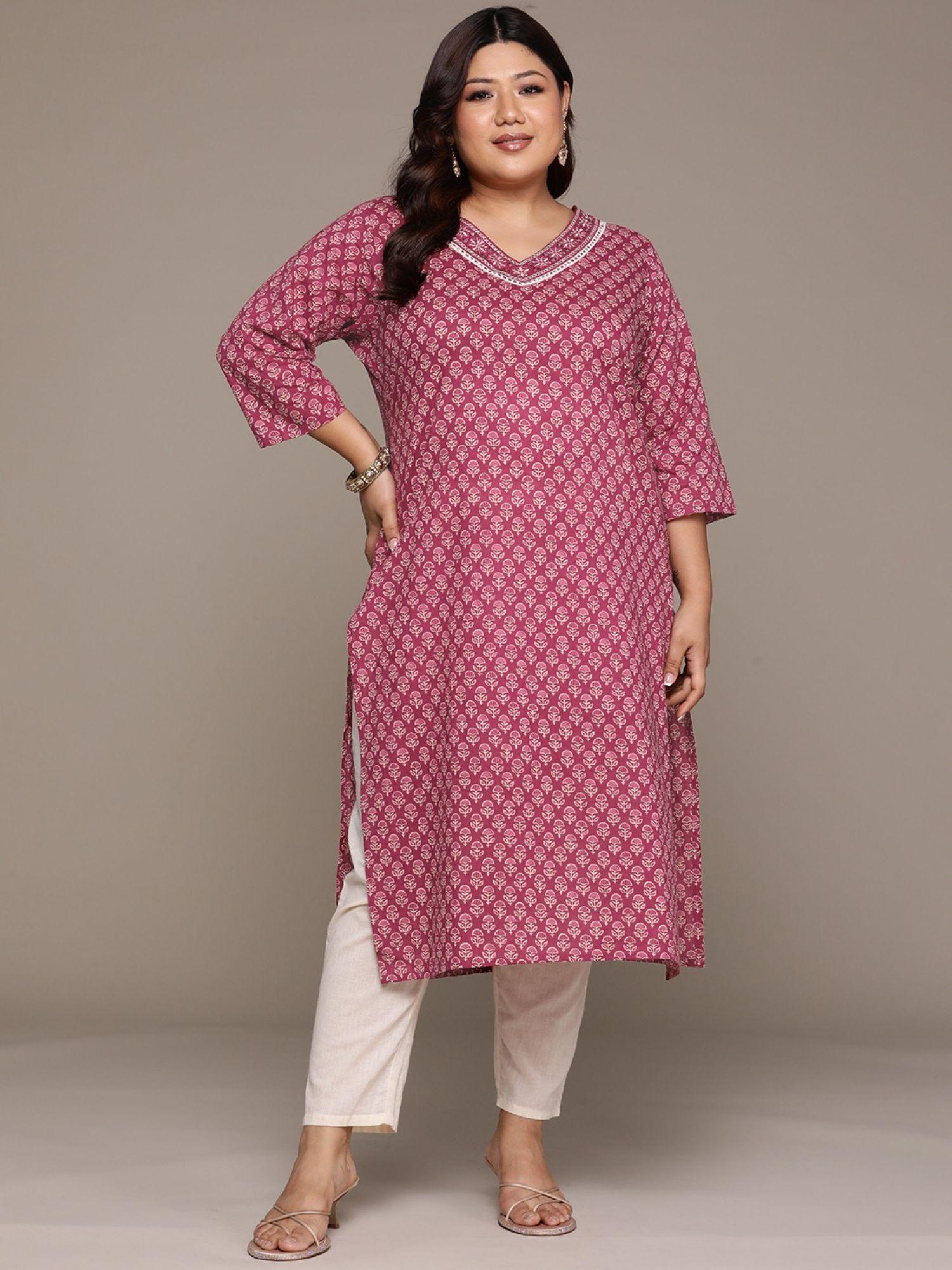 straight style cotton fabric pink kurta