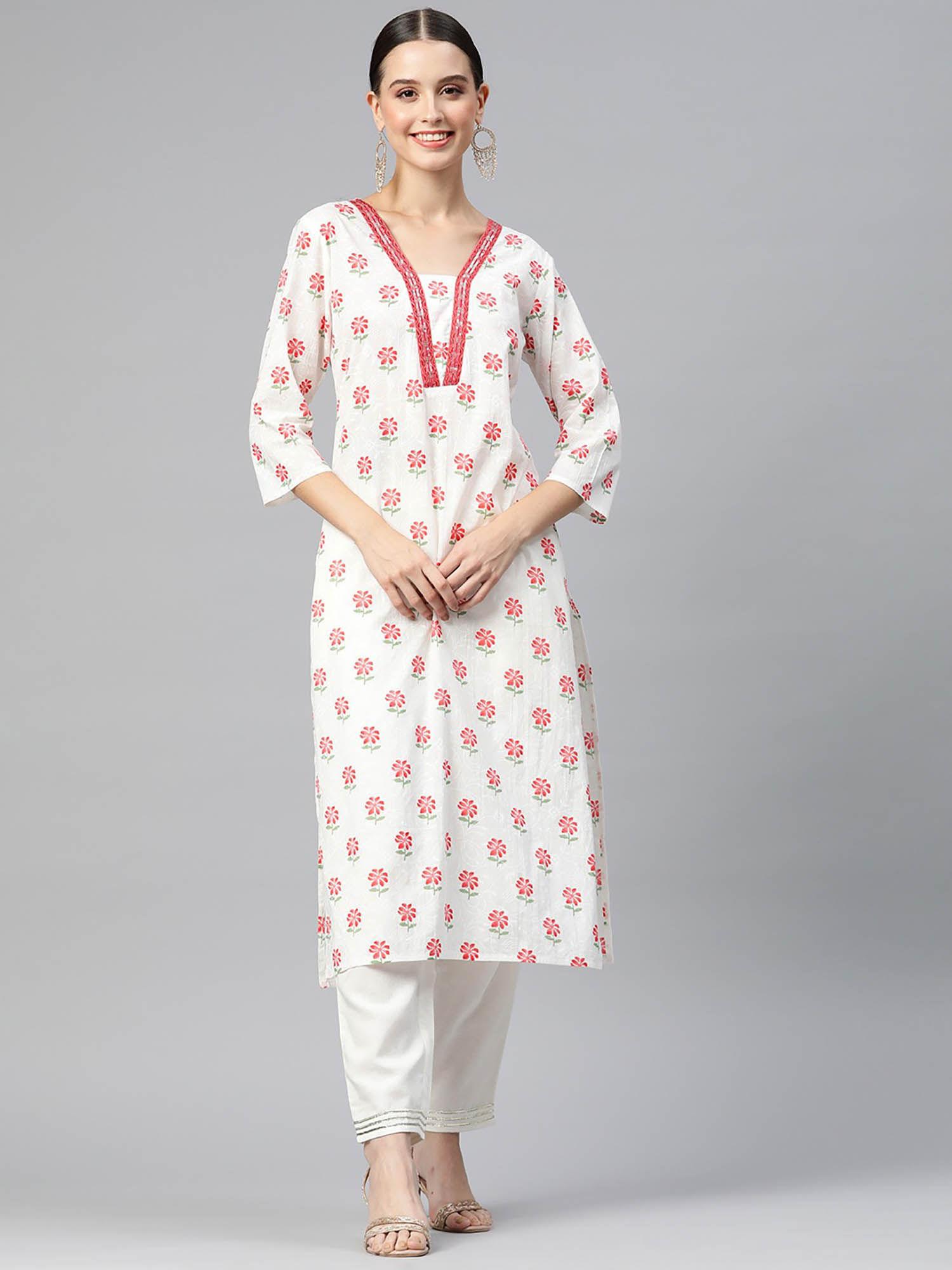 straight style cotton fabric red color kurti