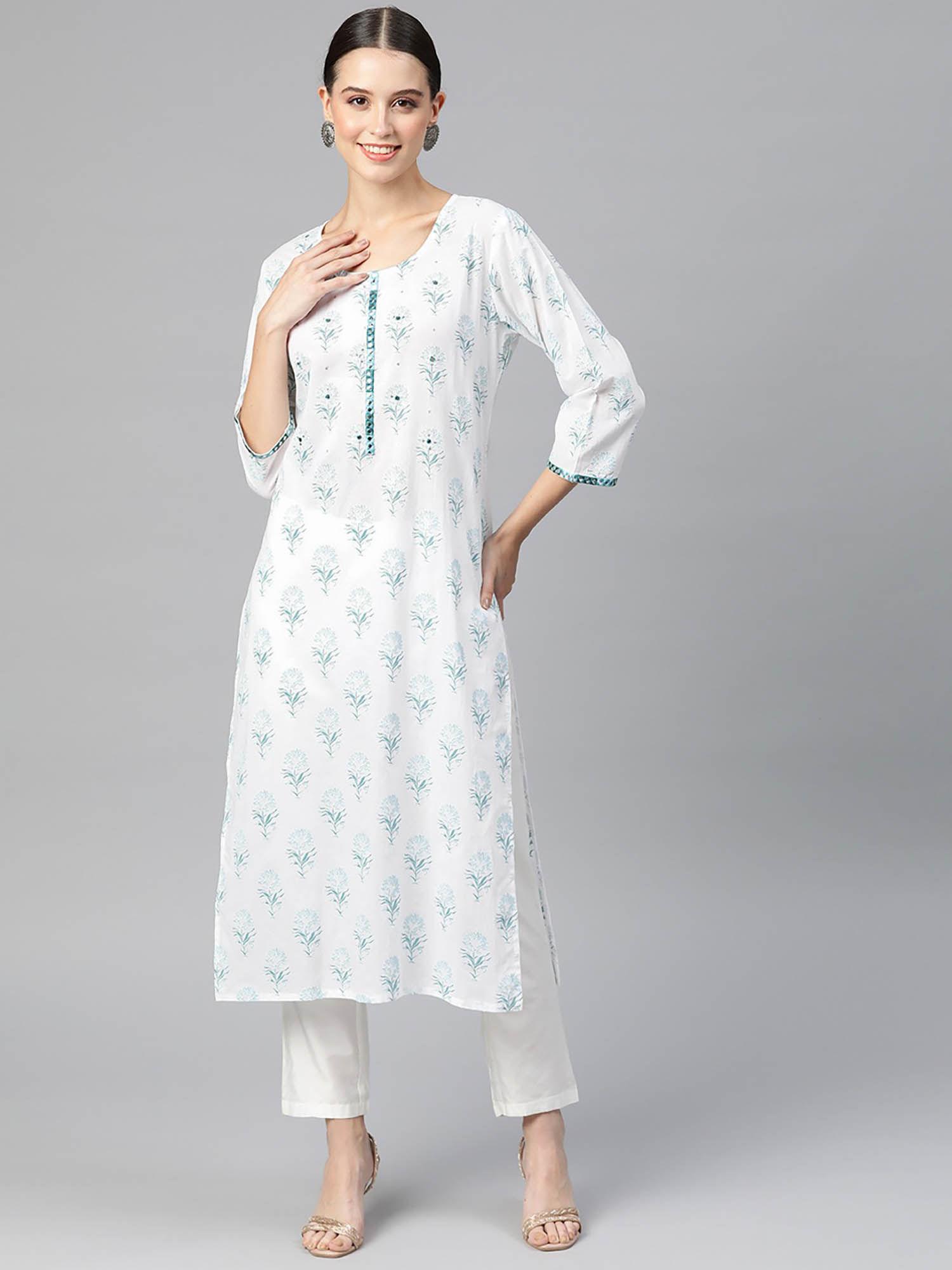 straight style cotton fabric sea green color kurti