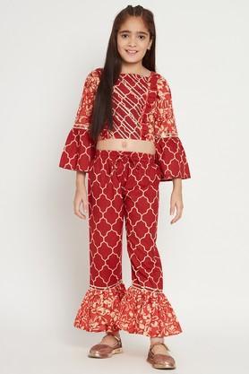 straight style cotton fabric top and pyjama - red