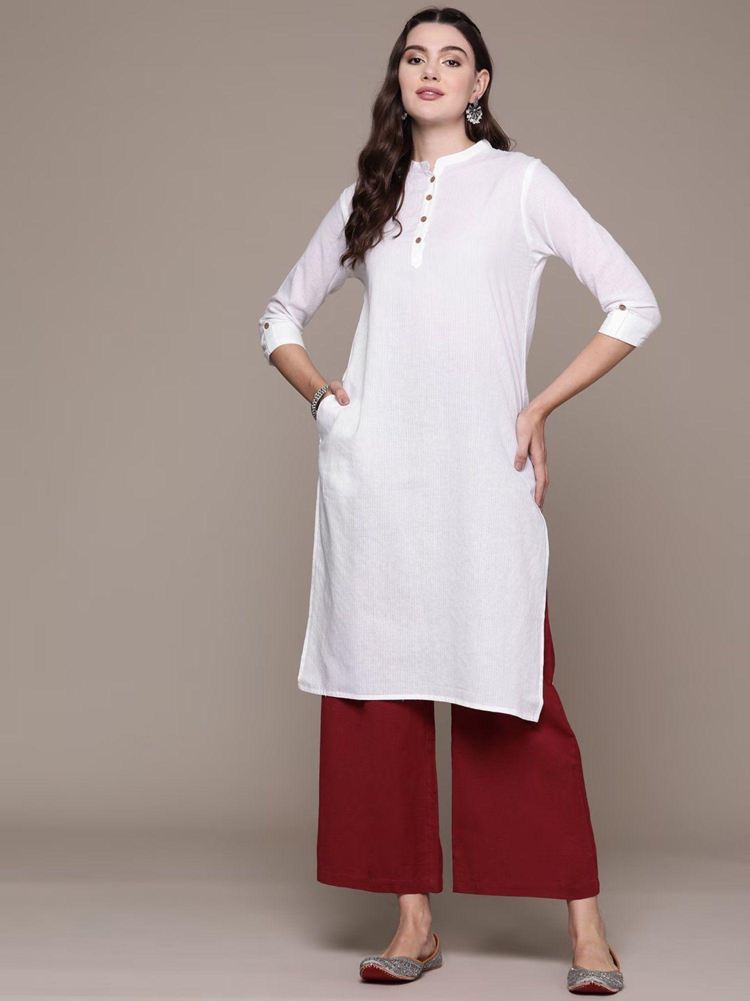 straight style cotton fabric white color kurta