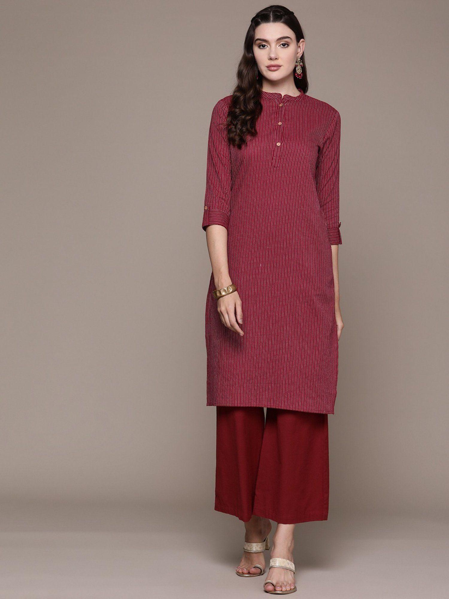 straight style cotton fabric wine color kurta