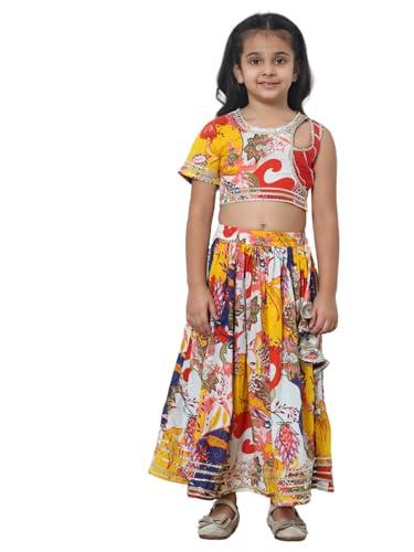 straight style cotton fabric yellow color printed lehenga choli -(9-10y)