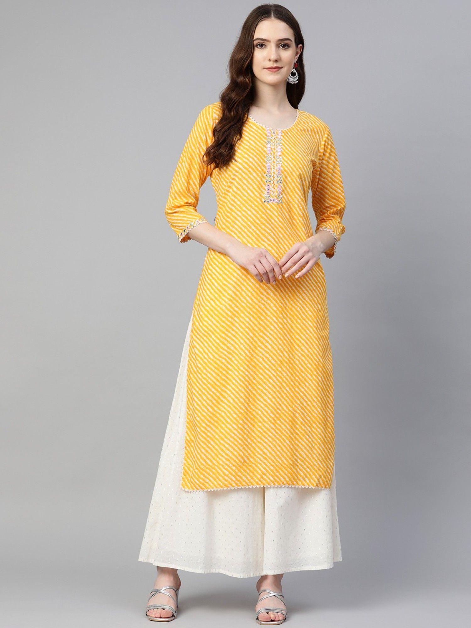 straight style cotton fabric yellow kurta