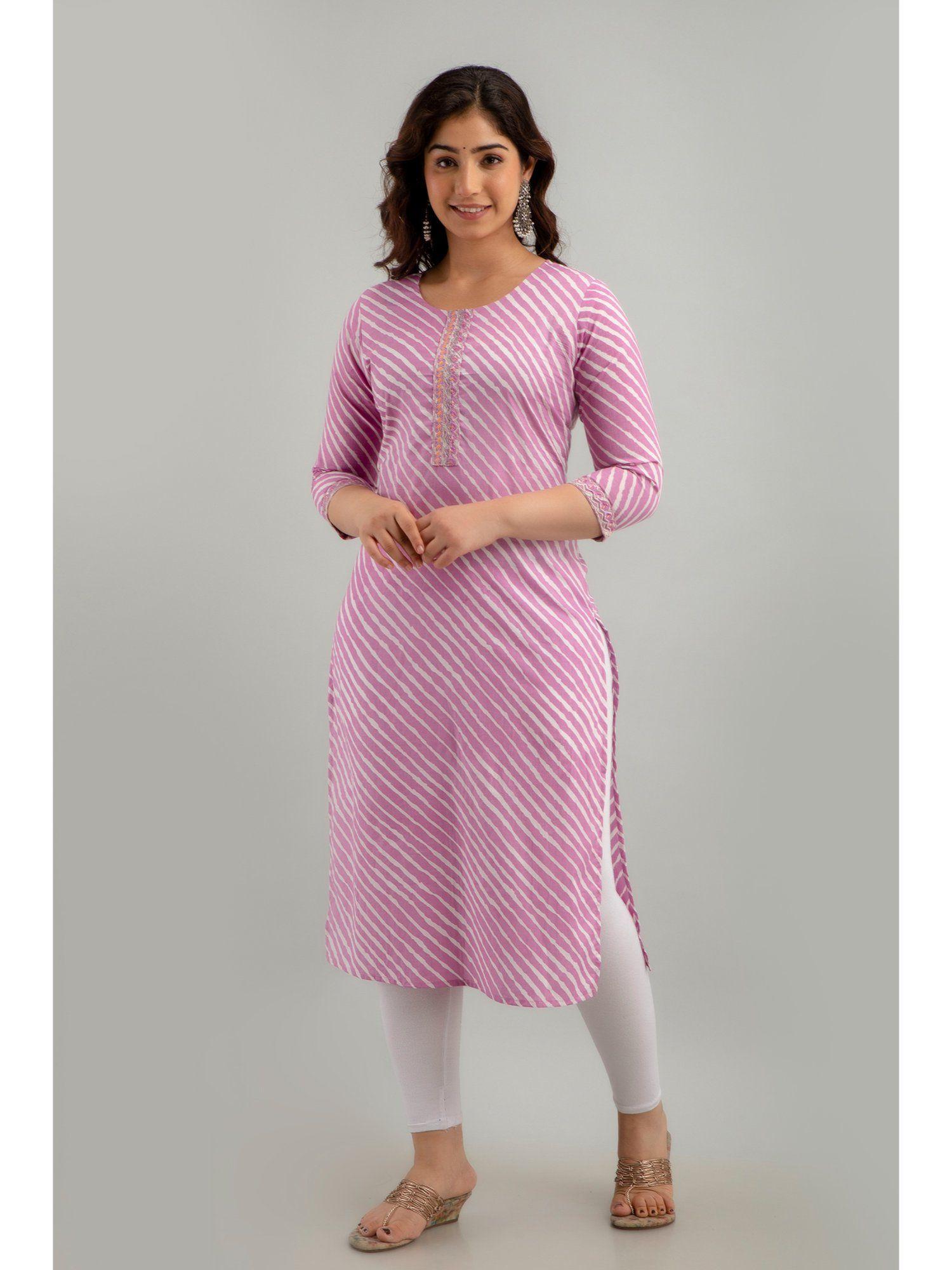 straight style cotton lavender kurta