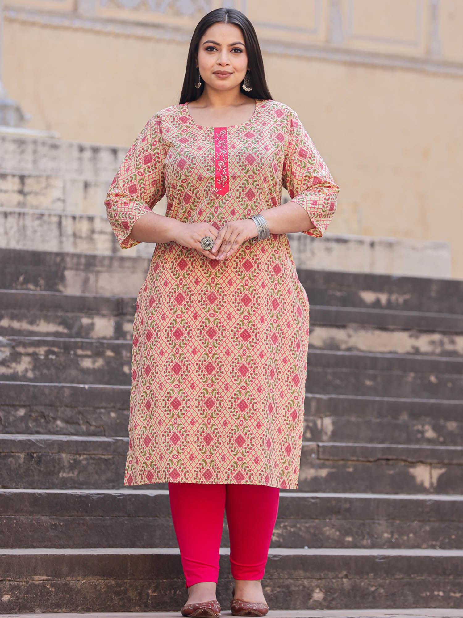 straight style cotton multi color kurta