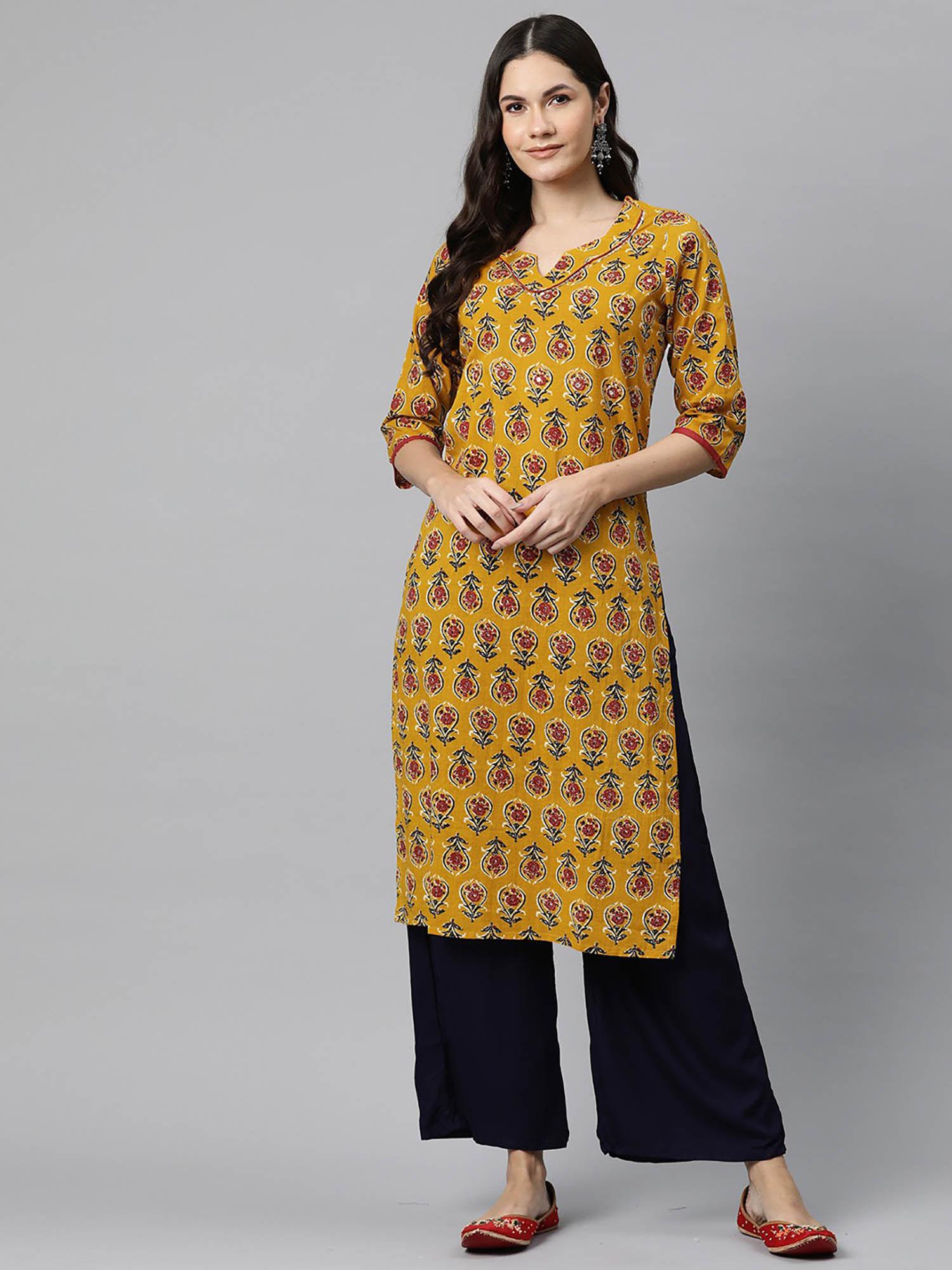 straight style cotton mustard color kurta