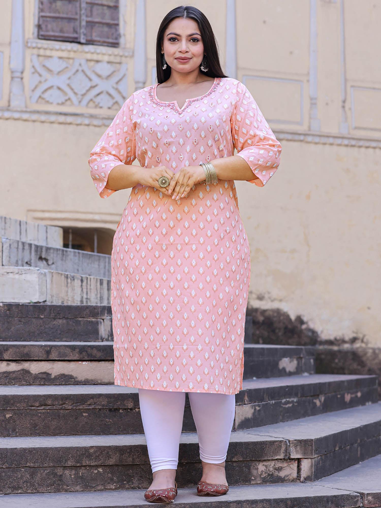 straight style cotton peach color kurta