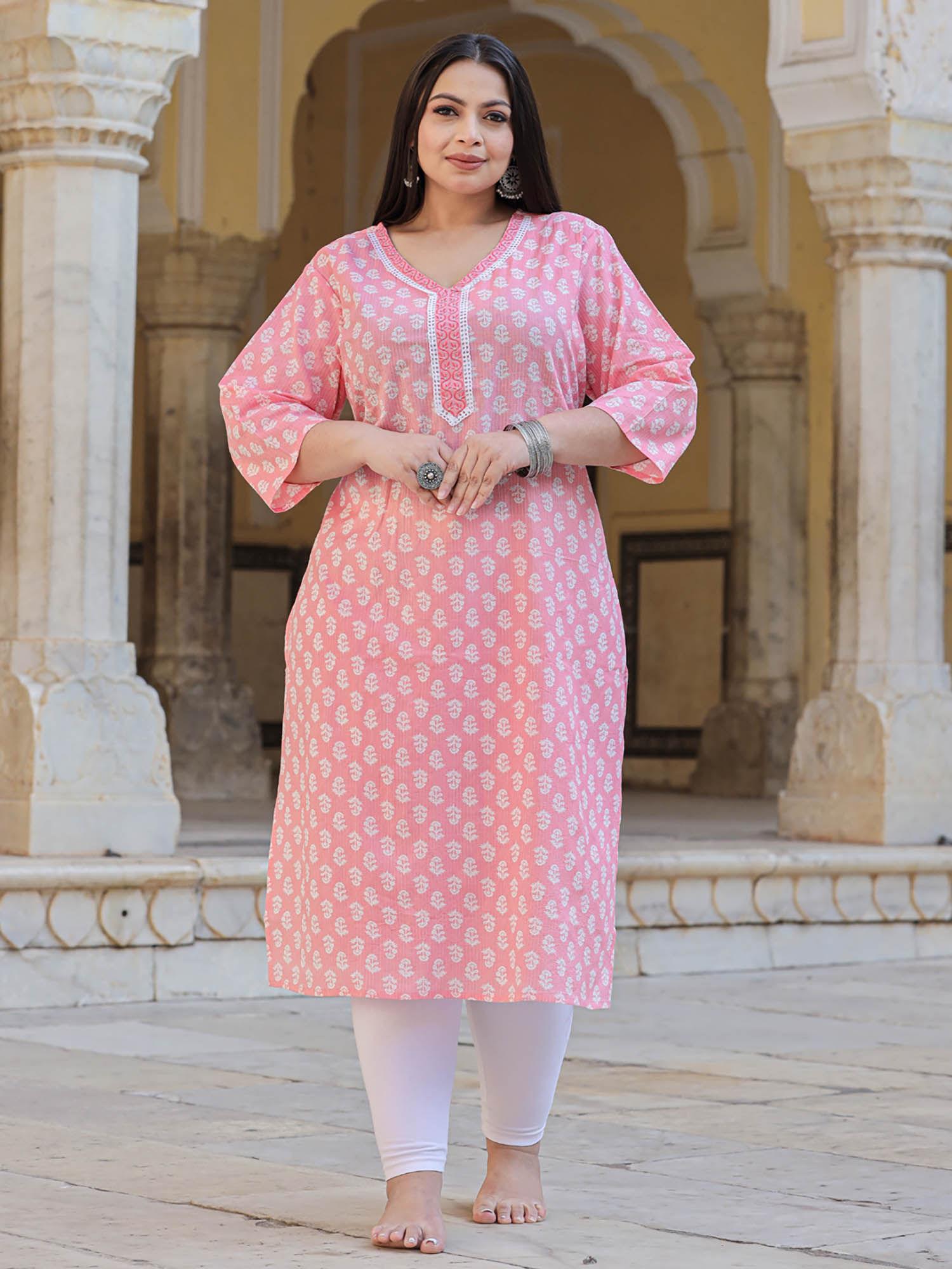 straight style cotton pink color kurta