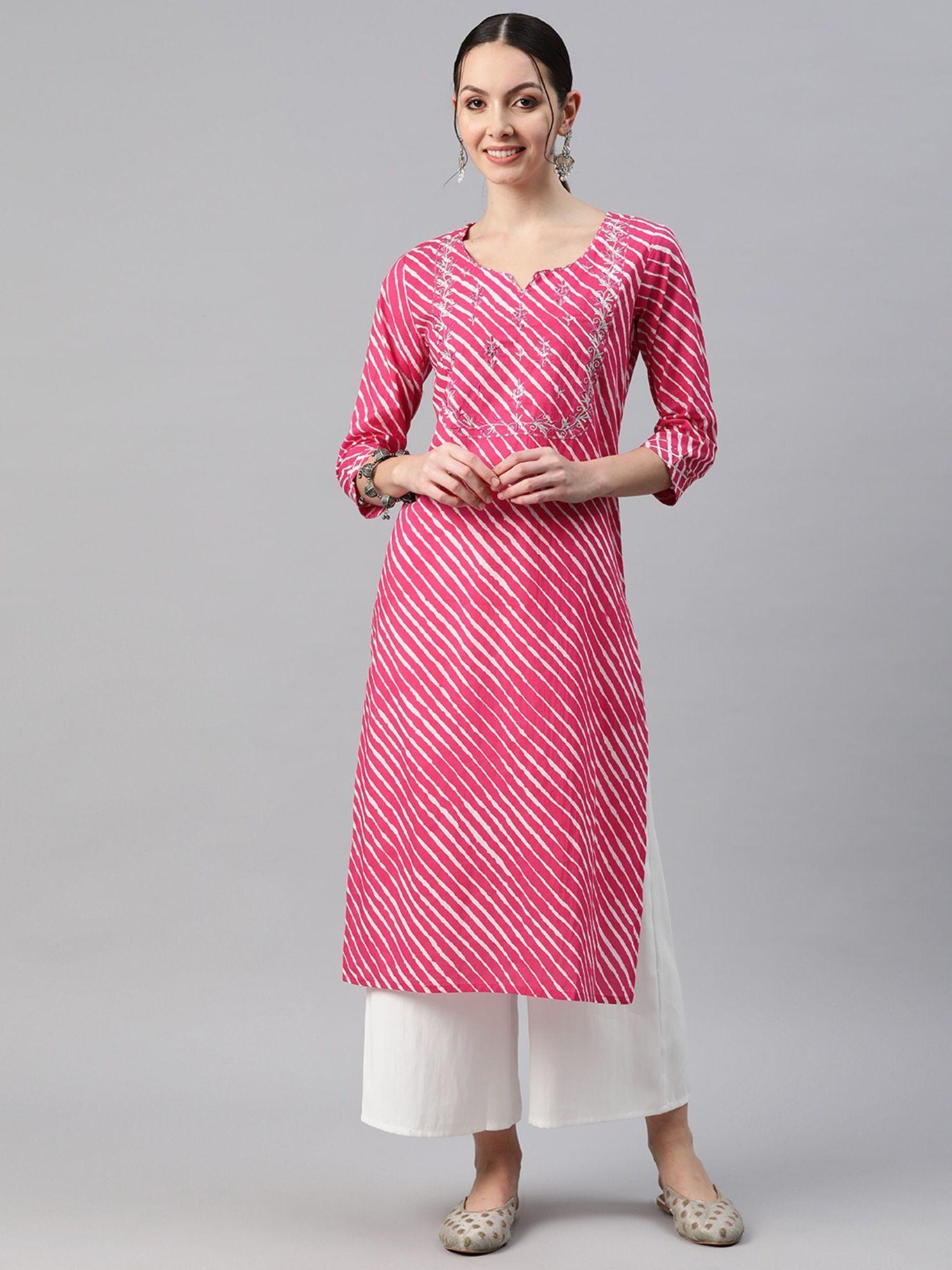 straight style cotton pink color kurti