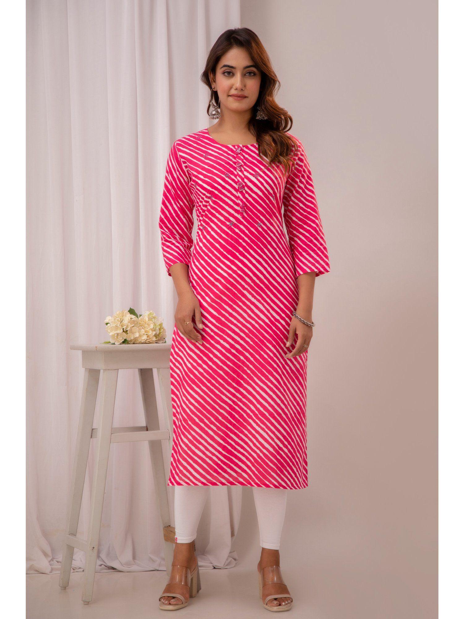 straight style cotton pink kurta