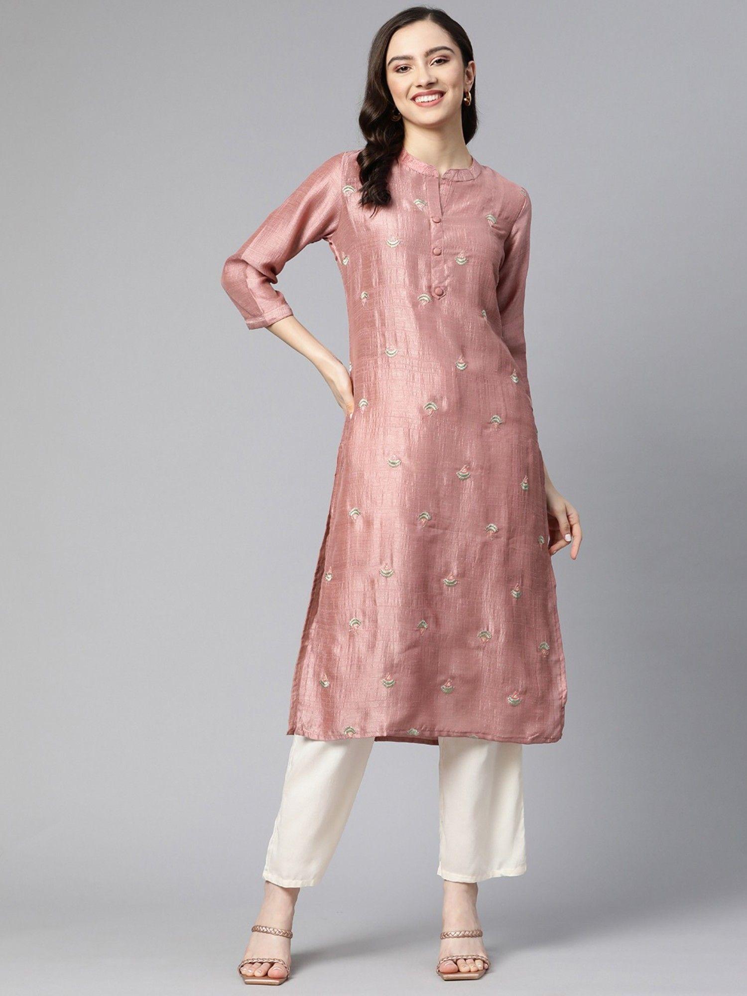 straight style cotton silk fabric mauve kurta