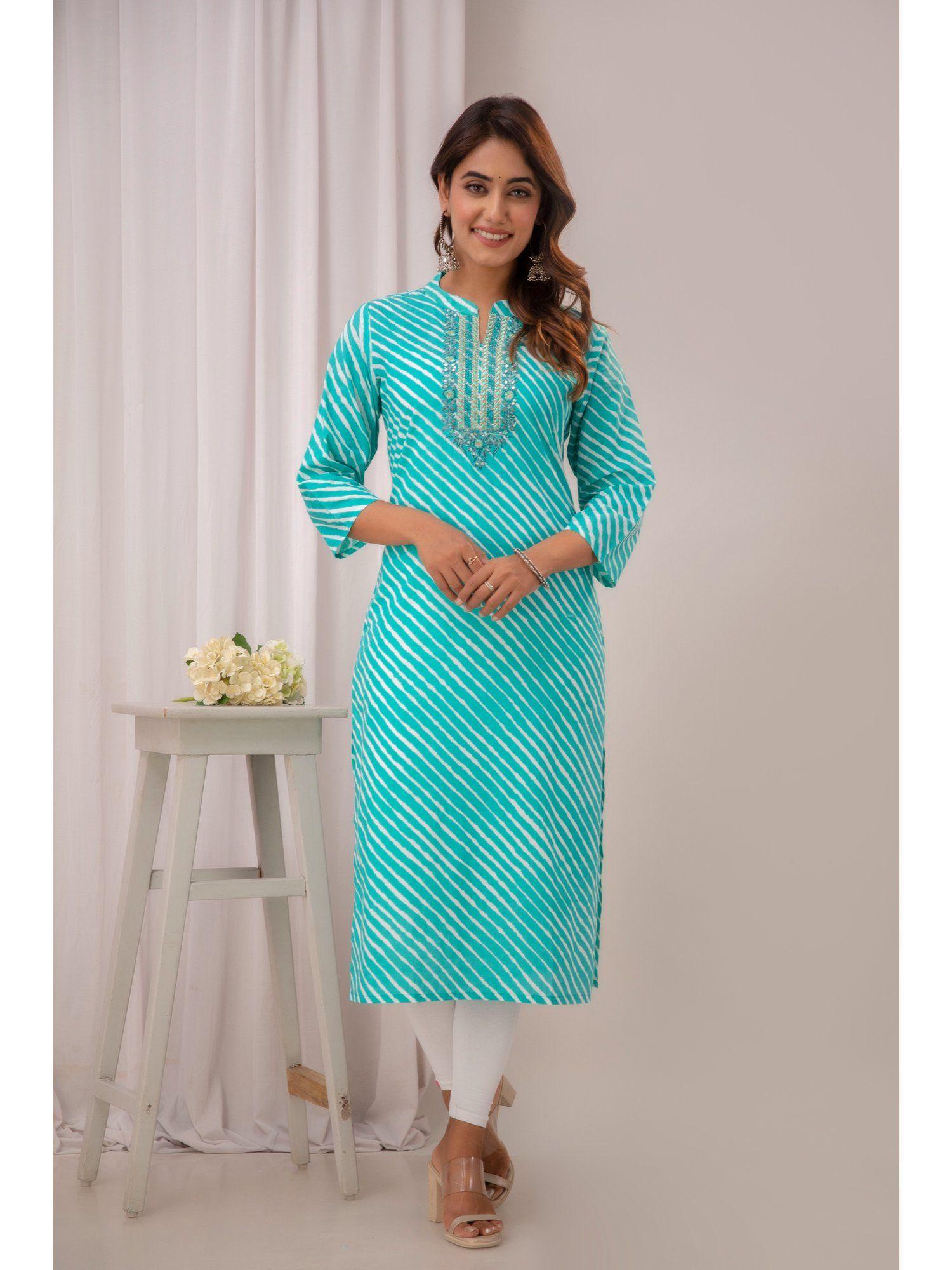 straight style cotton turquoise kurta