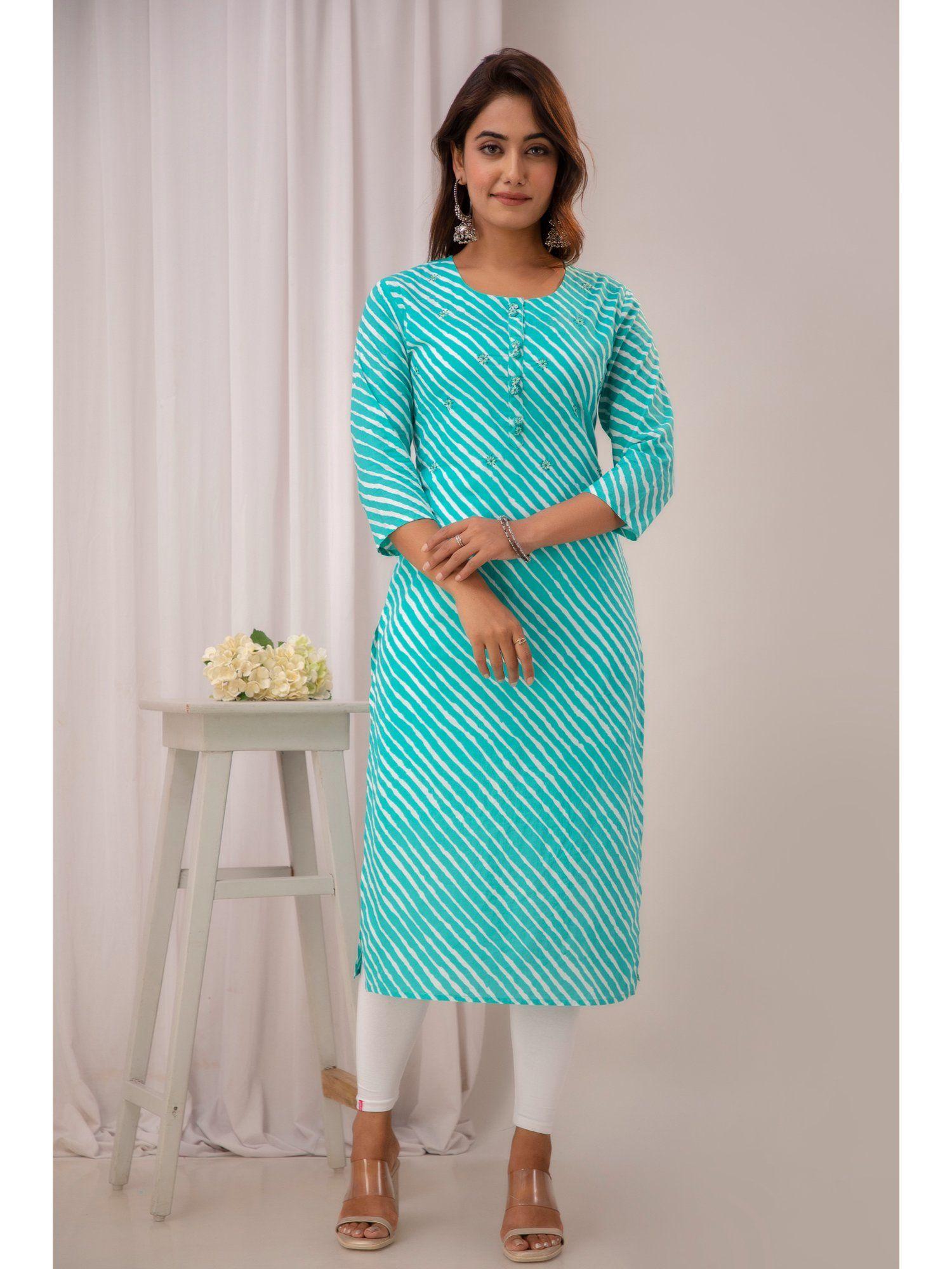 straight style cotton turquoise kurta