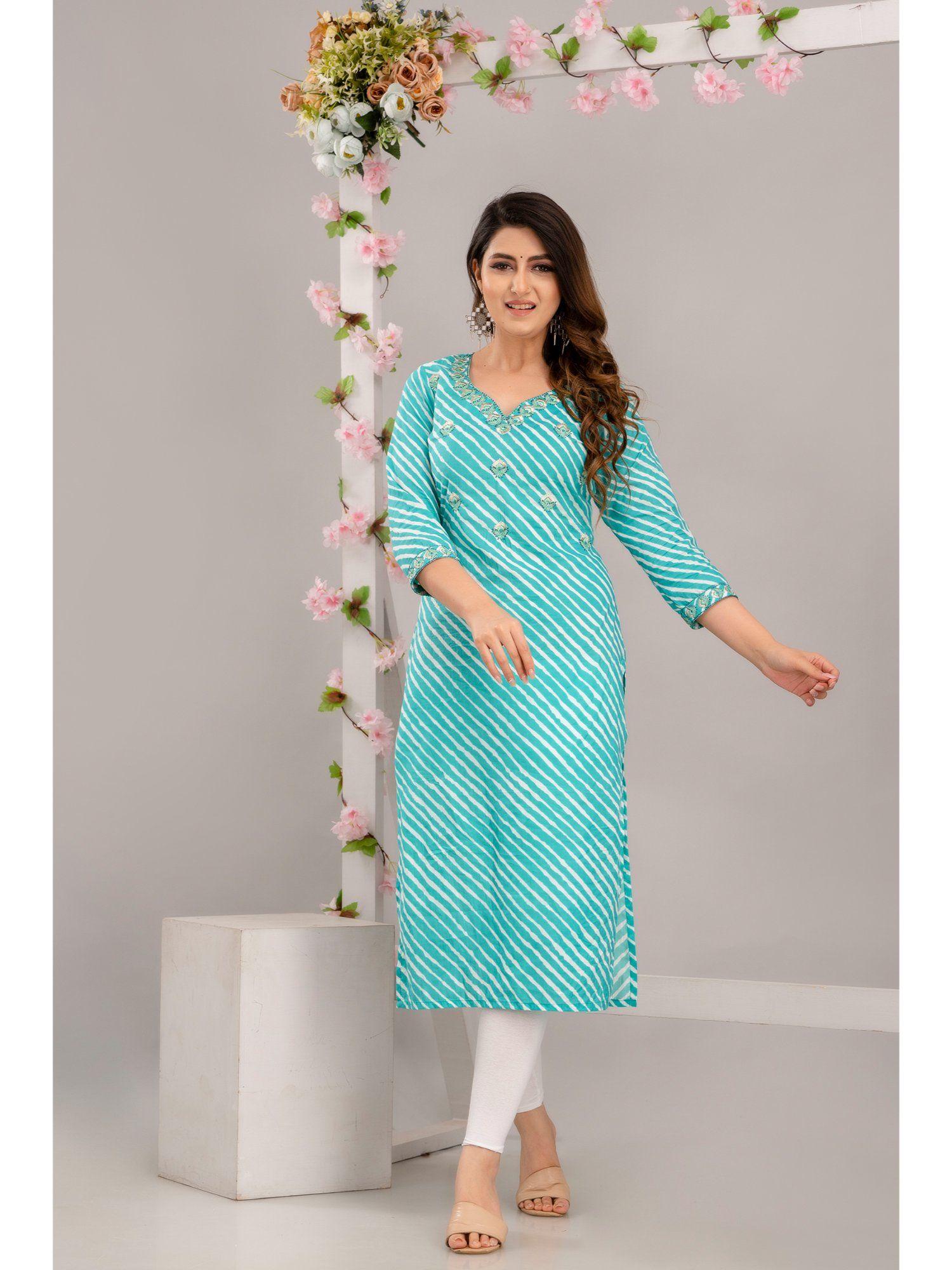 straight style cotton turquoise kurta