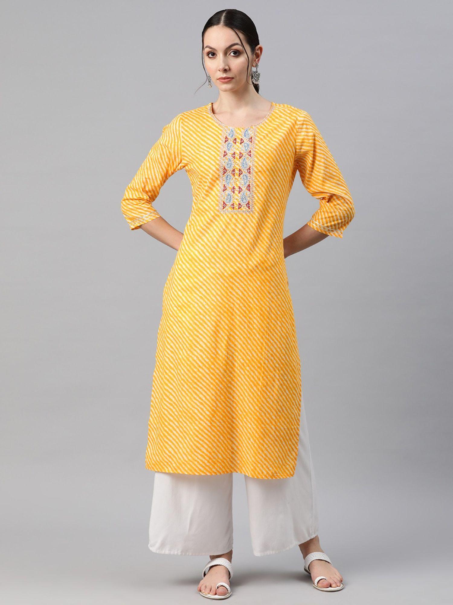 straight style cotton yellow color kurti