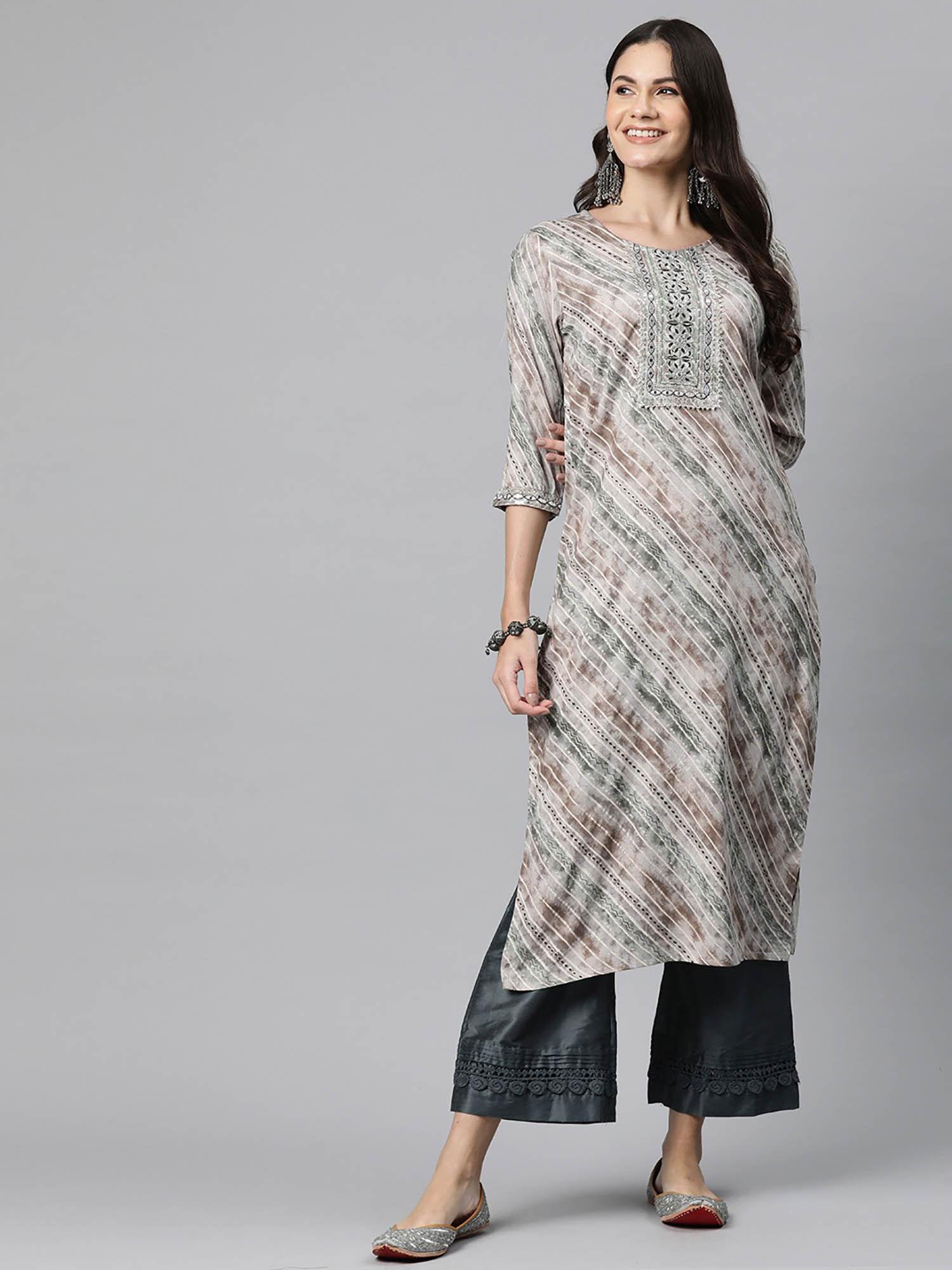 straight style rayon grey color kurta