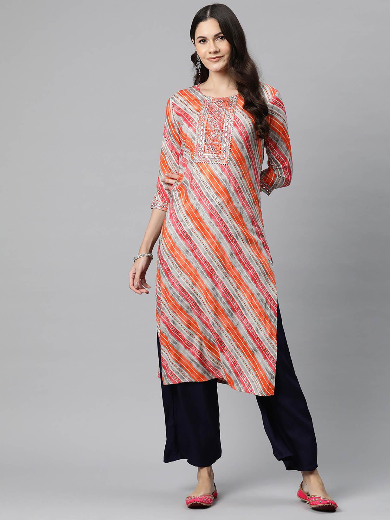 straight style rayon orange color kurta