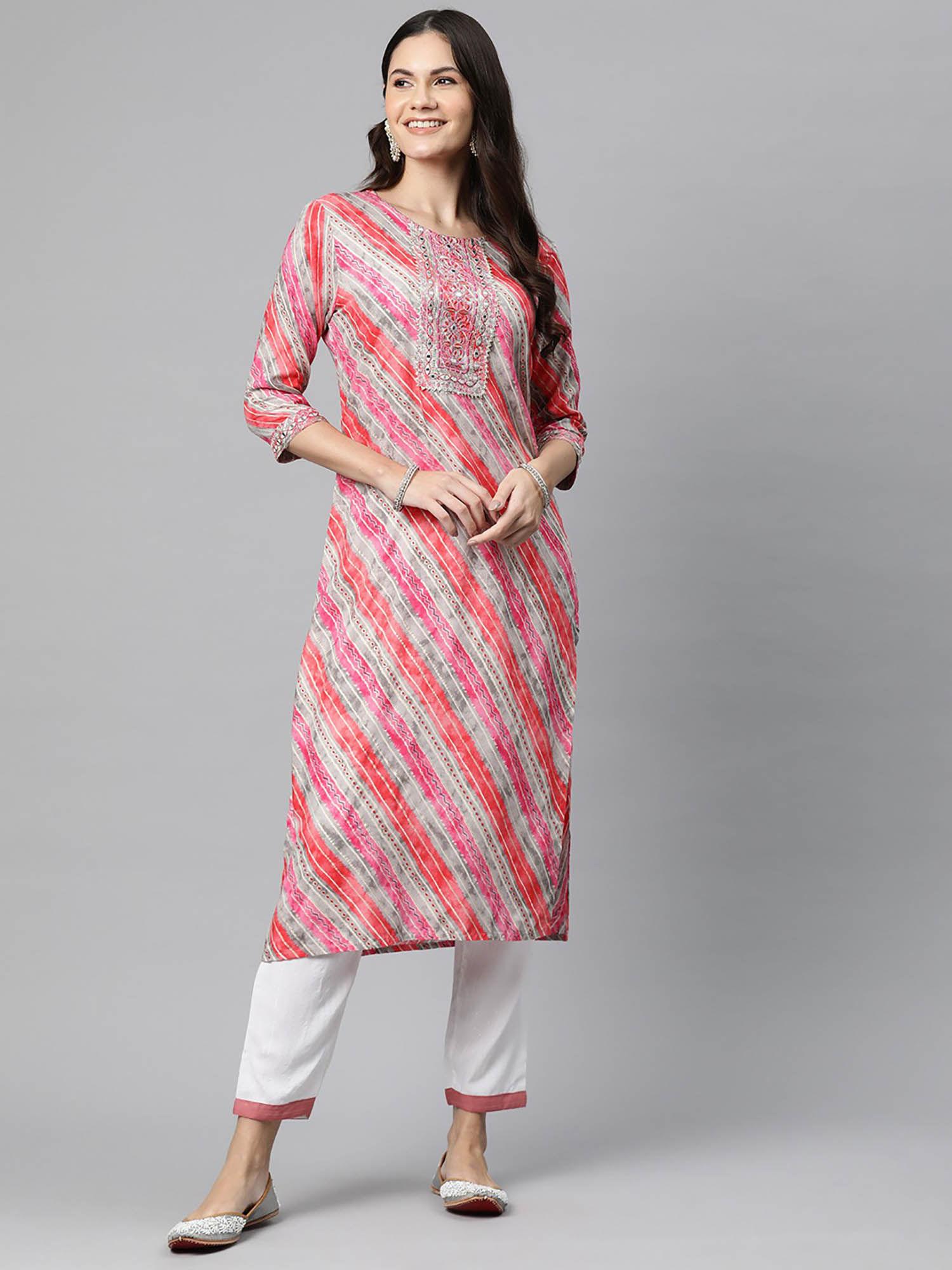 straight style rayon pink color kurta