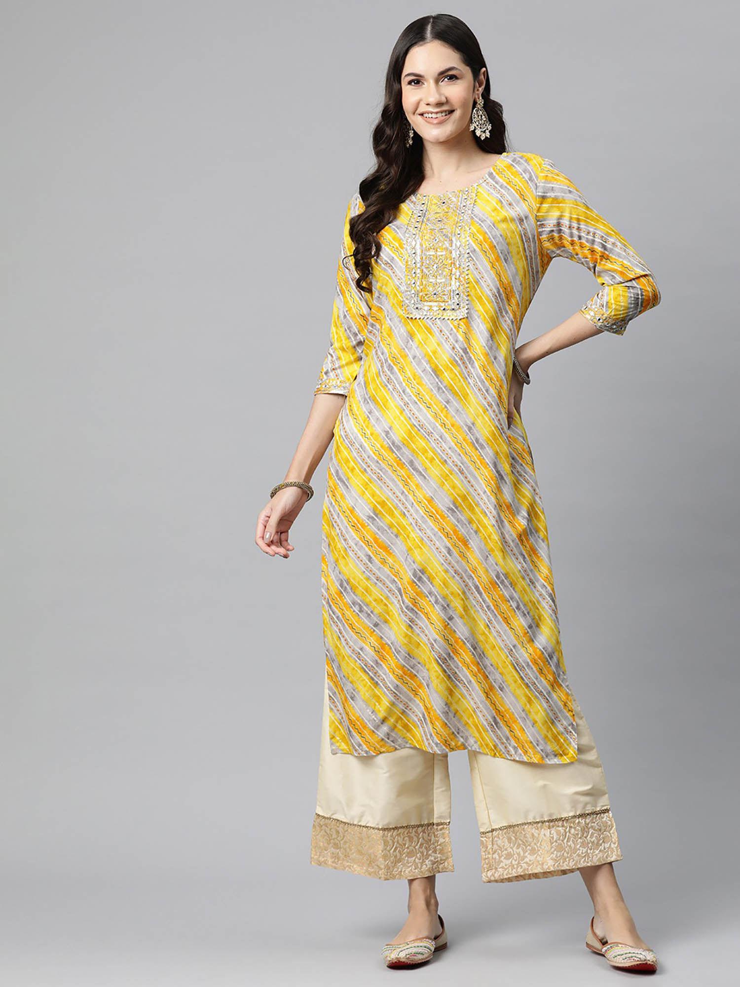 straight style rayon yellow color kurta