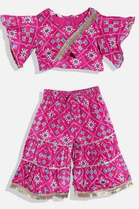 straight style silk fabric girls top and sharara - magenta