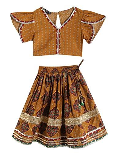 straight style silk fabric mustard color printed choli and lehenga -(2-3y)