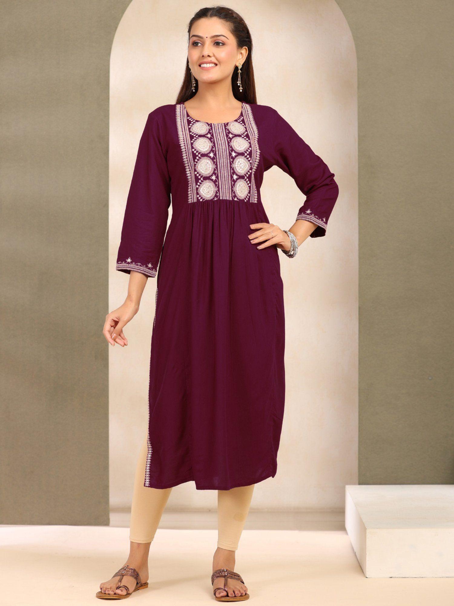 straight style top burgundy kurta