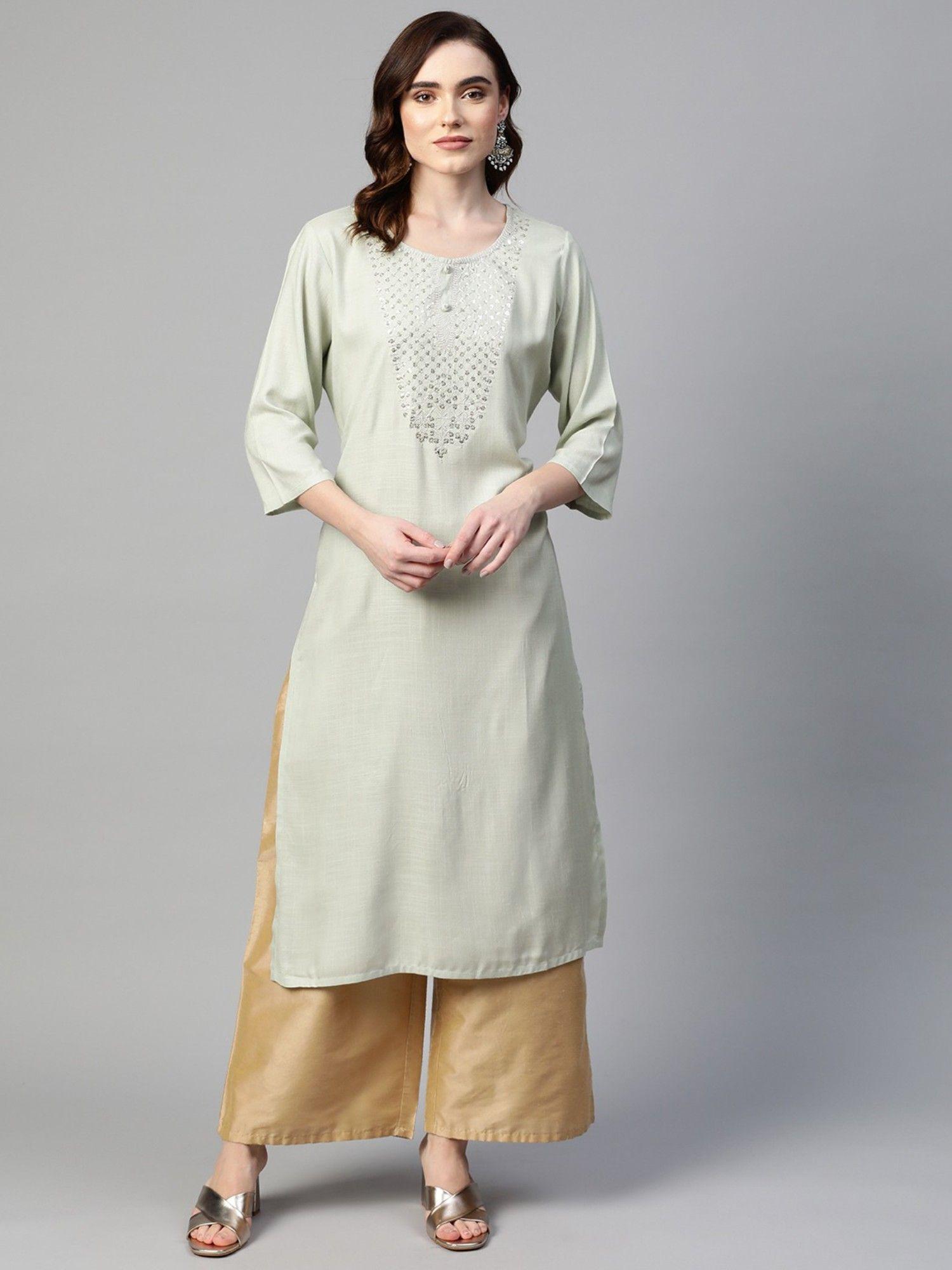 straight style viscose fabric sea green kurta