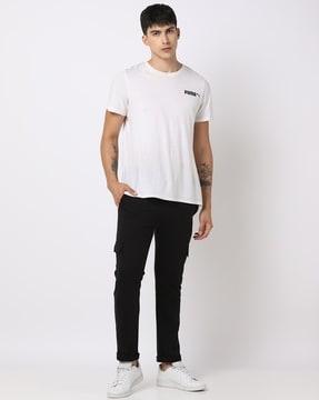 straight track pants with drawstring waist