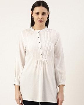 straight tunic with band collar