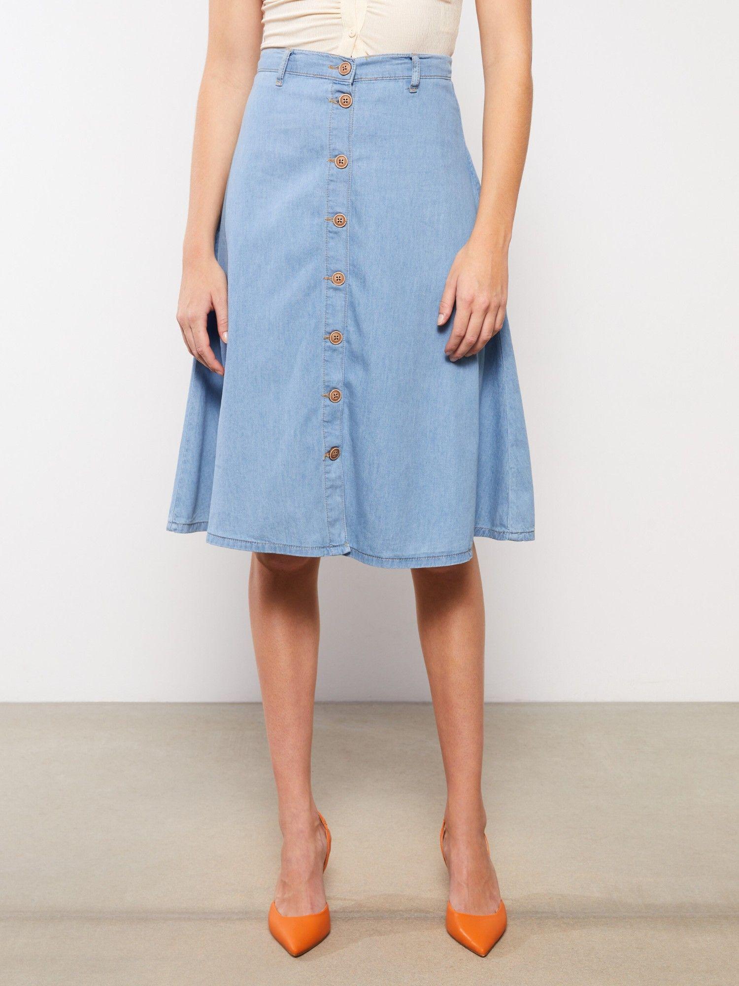 straight women jean skirt