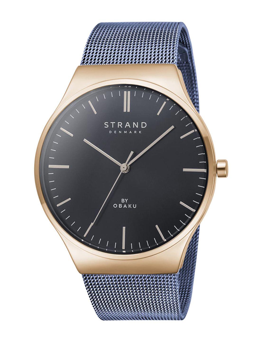 strand by obaku men blue brass dial & blue straps analogue watch s717gxvlml