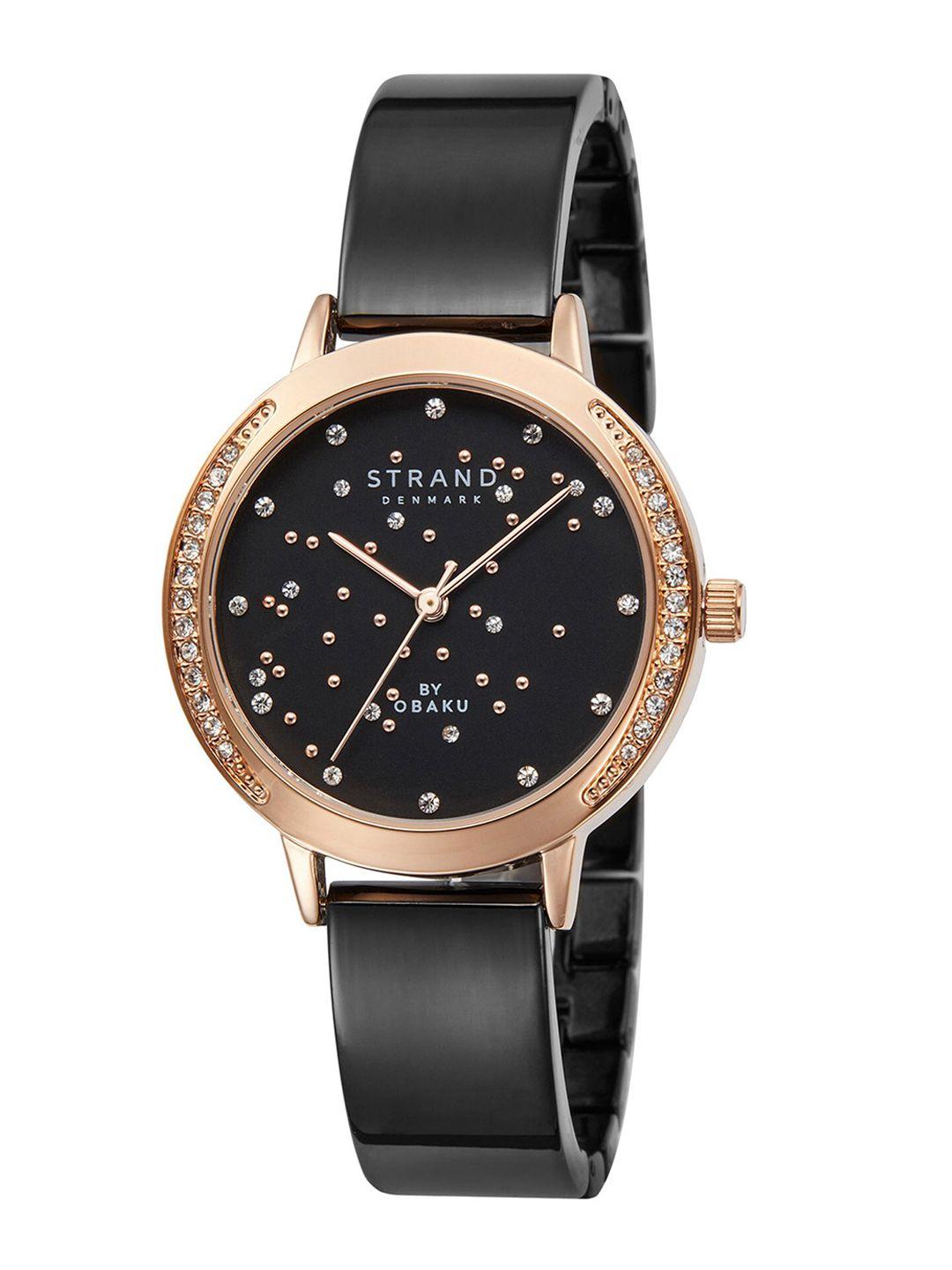 strand by obaku women black embellished dial & bracelet style straps digital watch