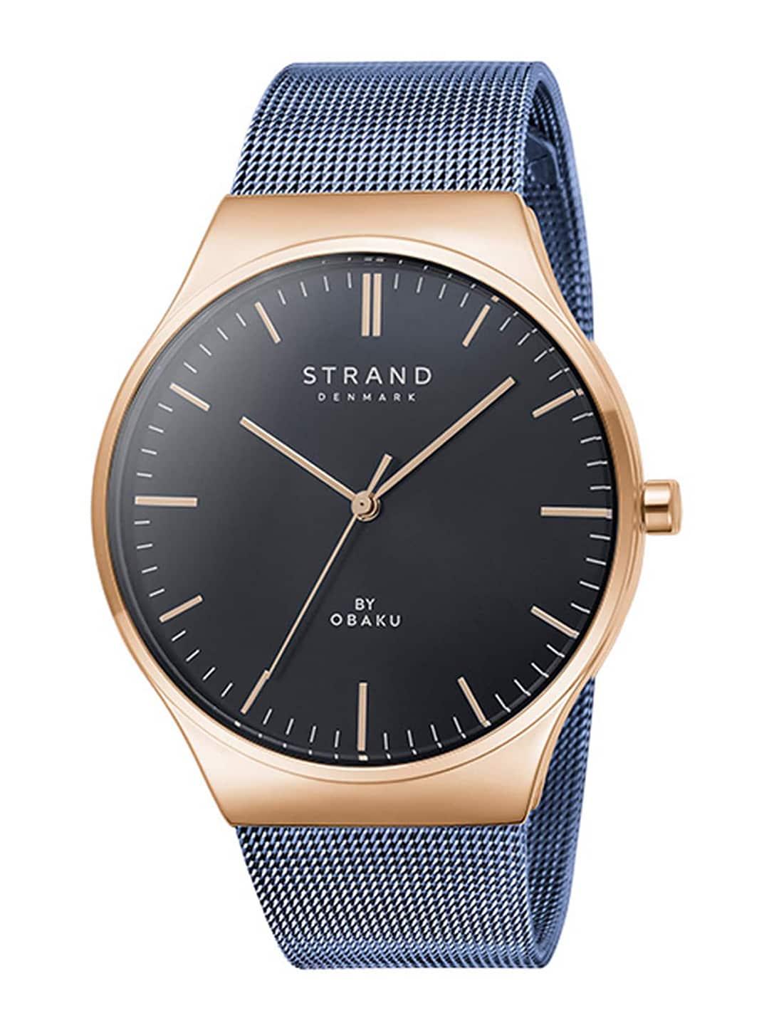 strand by obaku women blue brass printed dial & blue straps analogue watch s717lxvlml