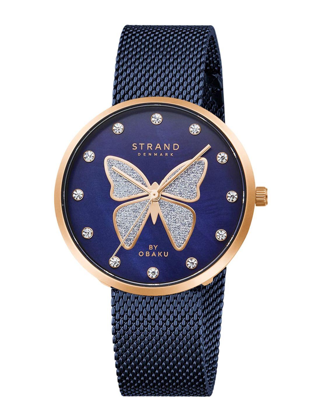 strand by obaku women blue embellished dial & blue straps analogue watch s700lxvlml-db