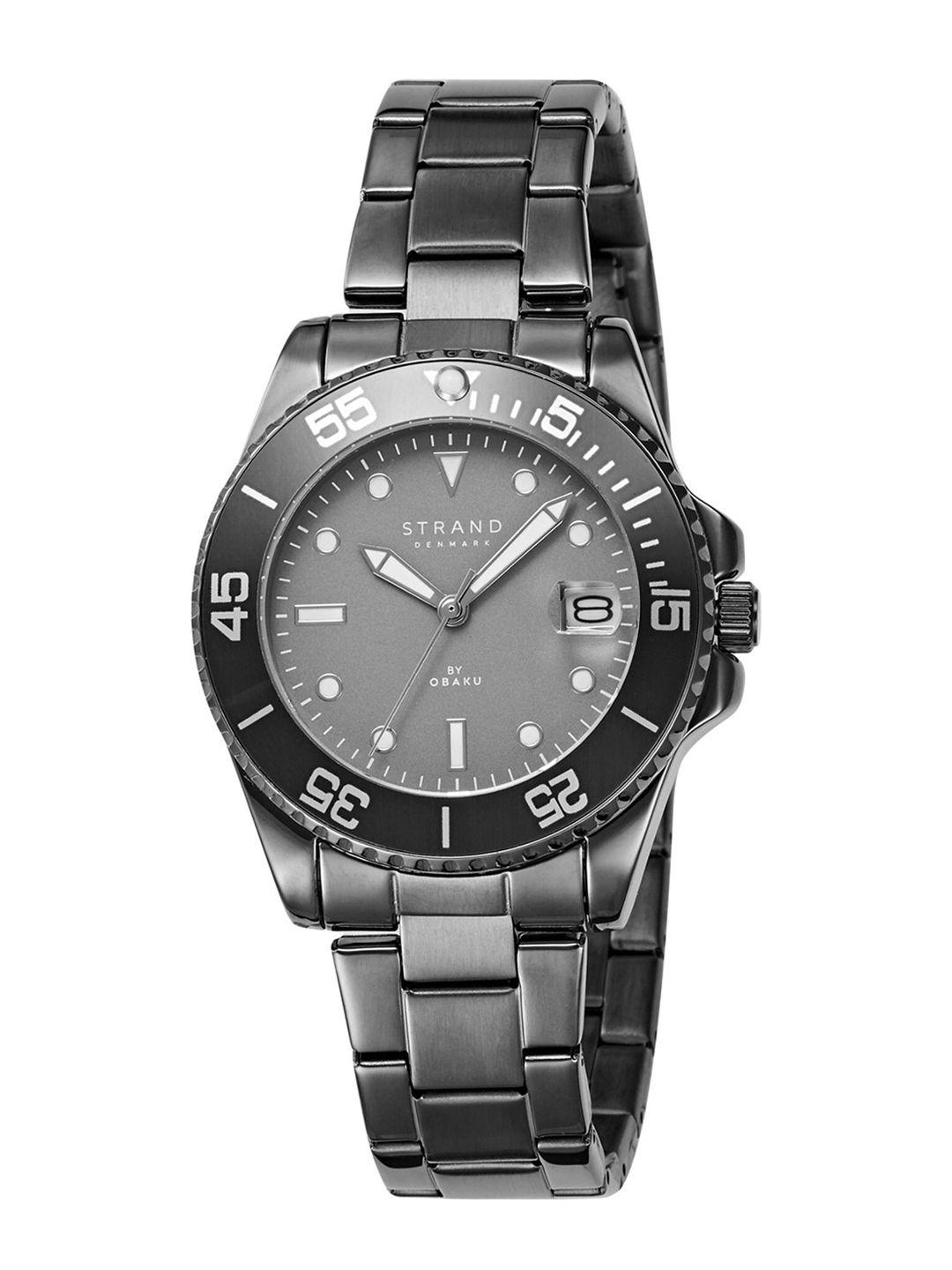 strand by obaku women grey brass embellished dial & bracelet straps analogue watch