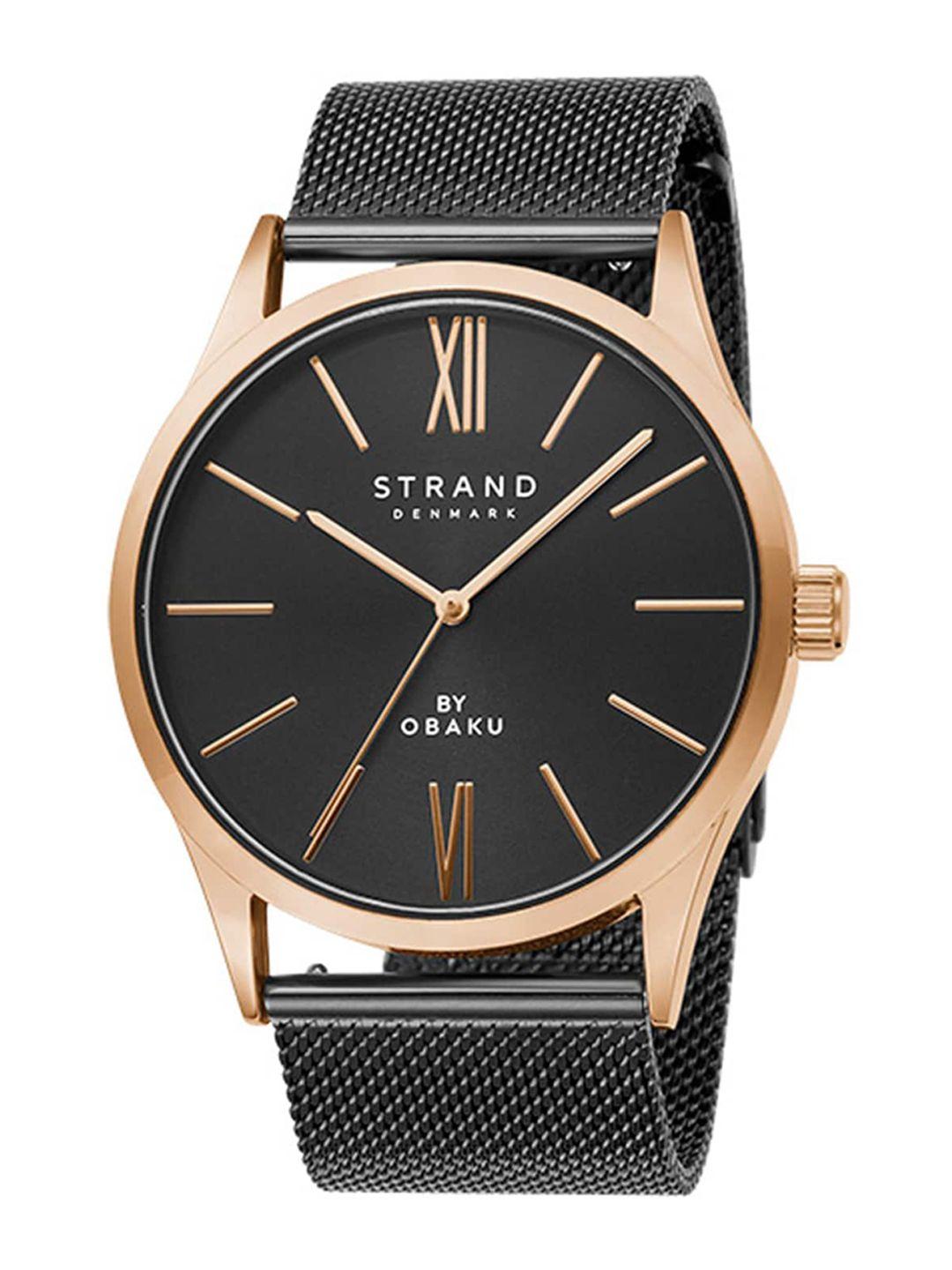 strand by obaku men black brass dial & black straps analogue watch s720gxvbmb