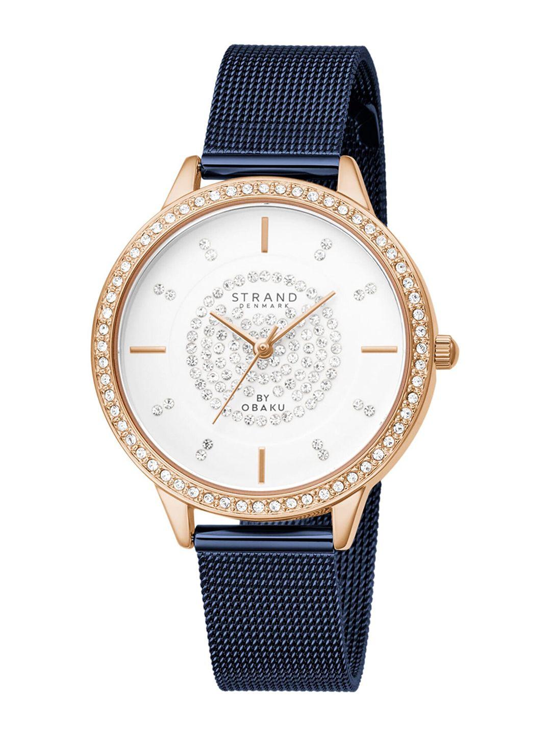 strand by obaku women brass embellished dial with stainless steel strap analogue watch