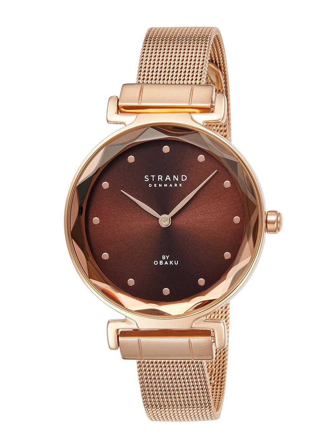 strand by obaku women brown brass dial & rose gold toned straps analogue watch s731lxvnmn